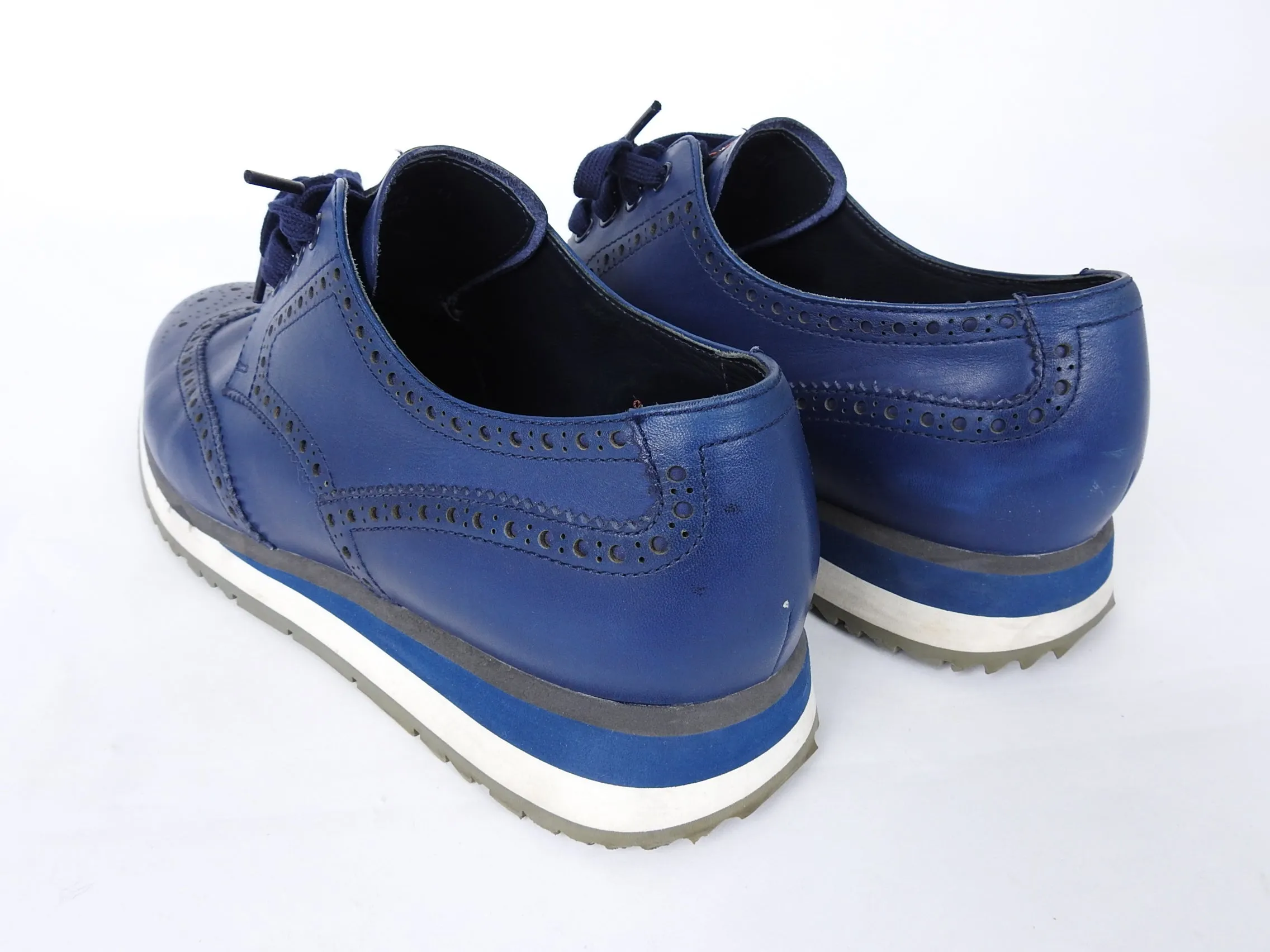 Prada Navy Spazzolato Leather Creeper Wingtip Sneaker - 11