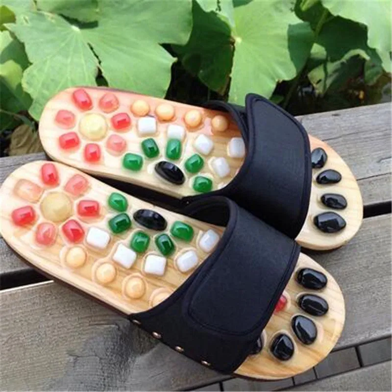 Premium Acupressure Massage Slippers – Natural Stone Foot Massage Shoes for Reflexology – Stimulate Pressure Points, Boost Health – Adjustable for All Sizes