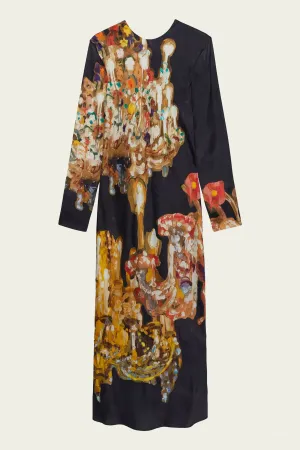 Printed Long Sleeve Dress in Black