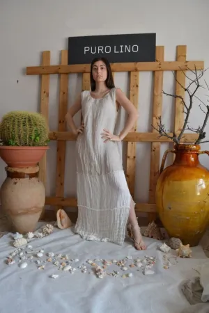 Pure Italian Linen Positano Long bicolor Dress Sleeveless