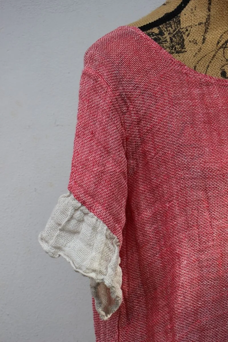 Pure Italian Linen Positano Red and White Dress Short sleeves