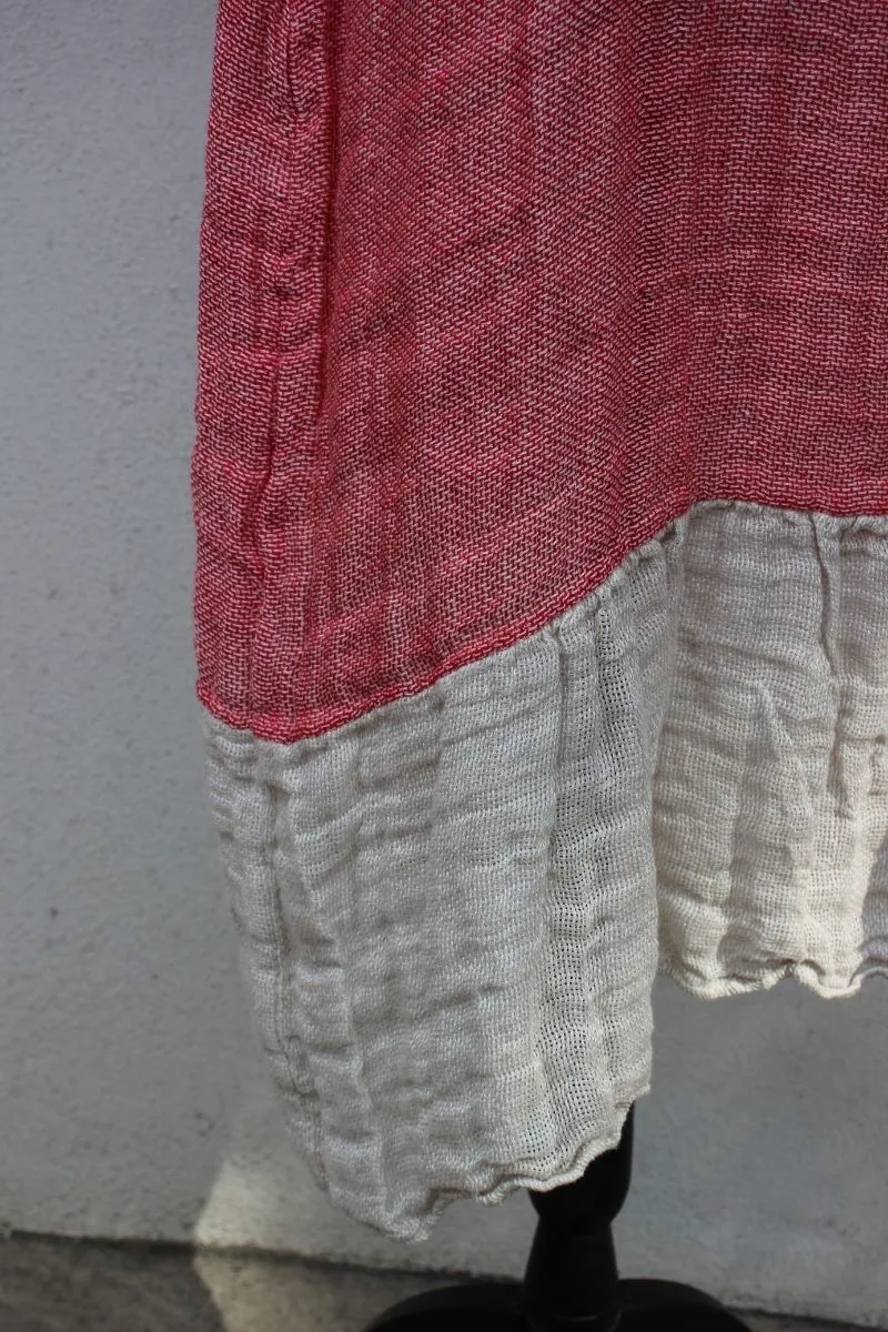 Pure Italian Linen Positano Red and White Dress Short sleeves