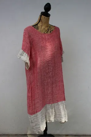Pure Italian Linen Positano Red and White Dress Short sleeves