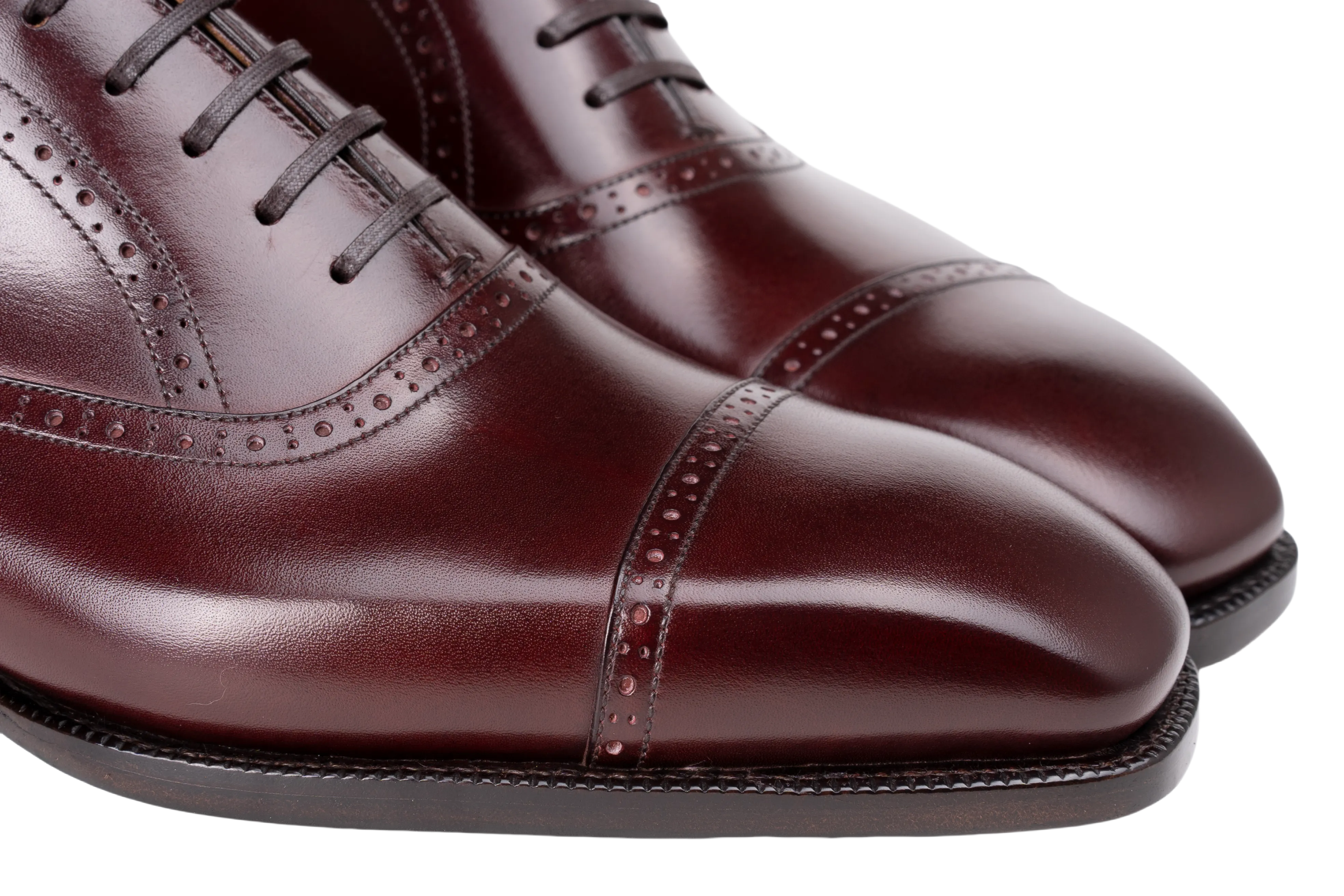 Raj Singhs Black Italian Leather Cap Toe Oxford with Brogue Detailing – Handcrafted Square Toe Dress Shoes