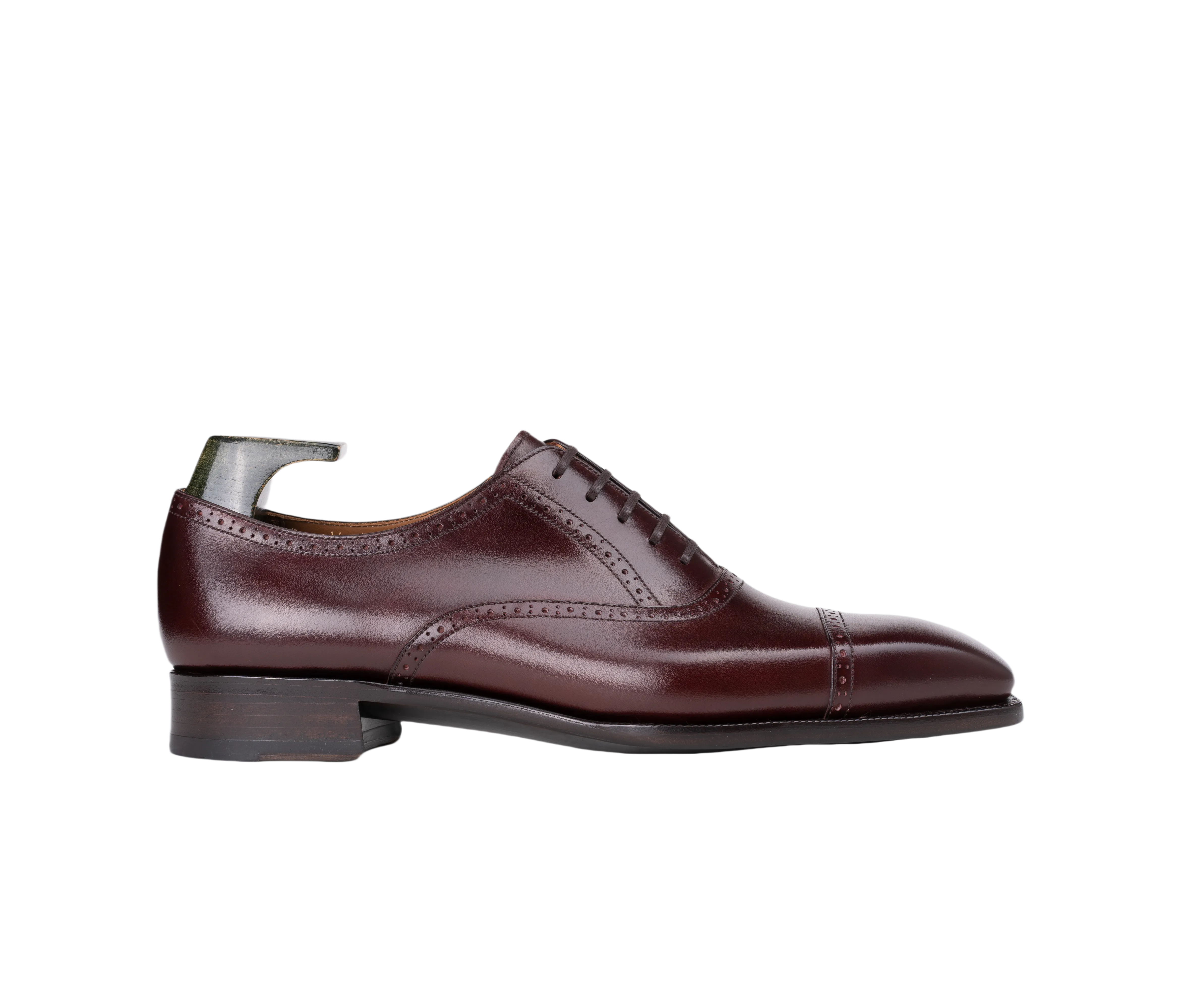 Raj Singhs Black Italian Leather Cap Toe Oxford with Brogue Detailing – Handcrafted Square Toe Dress Shoes