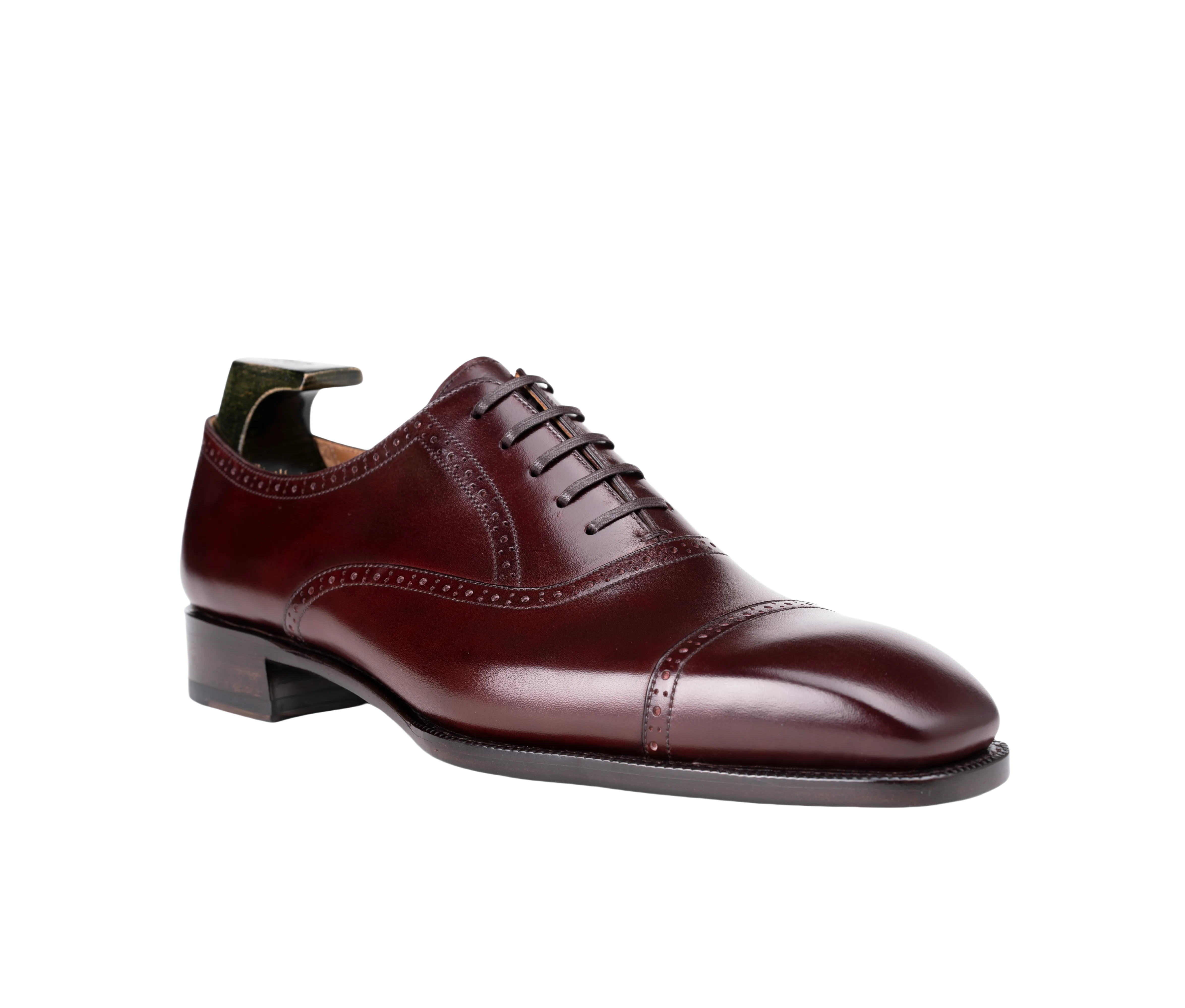 Raj Singhs Black Italian Leather Cap Toe Oxford with Brogue Detailing – Handcrafted Square Toe Dress Shoes