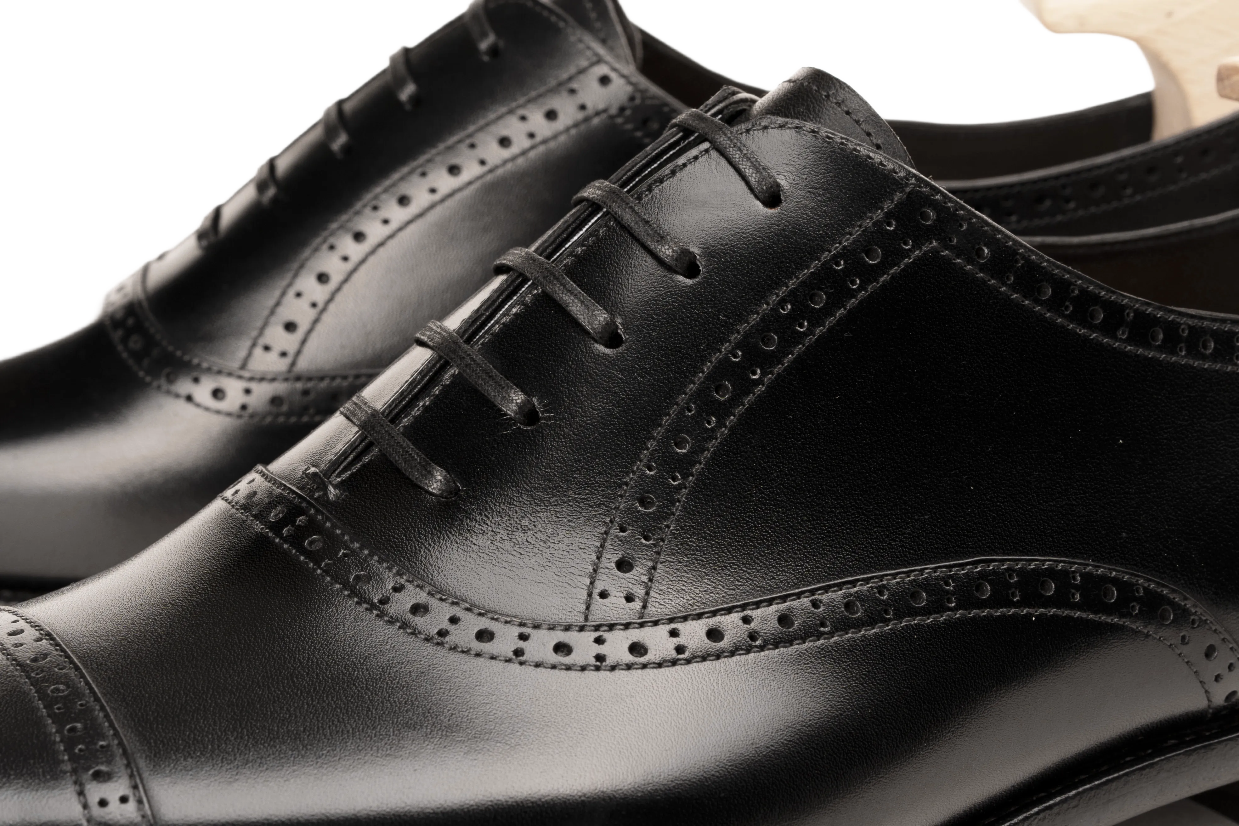 Raj Singhs Black Italian Leather Cap Toe Oxford with Brogue Detailing – Handcrafted Square Toe Dress Shoes