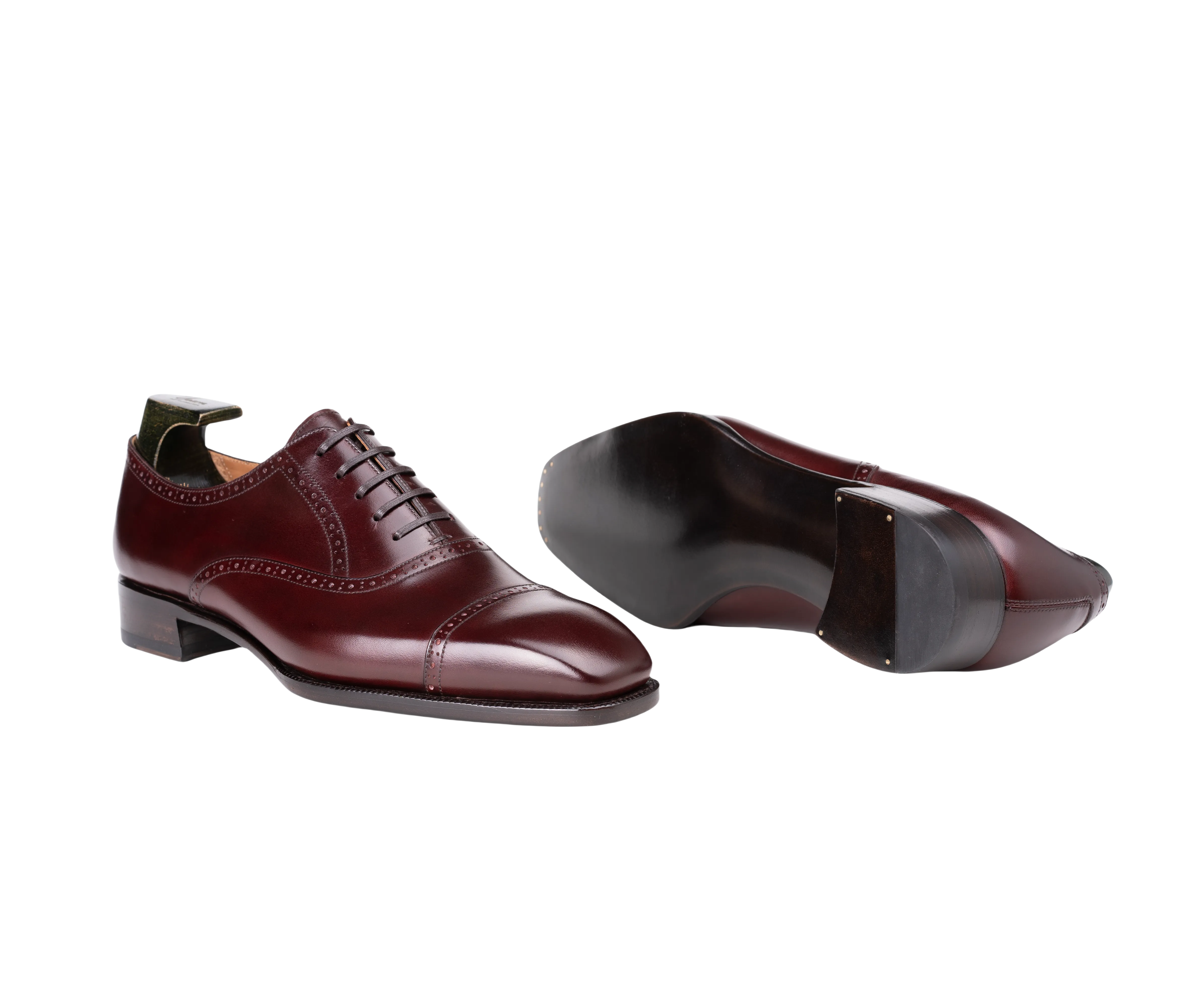 Raj Singhs Black Italian Leather Cap Toe Oxford with Brogue Detailing – Handcrafted Square Toe Dress Shoes