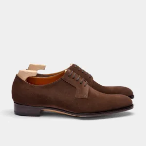Raj Singhs Brown Suede 5-Eyelet Derby – Handcrafted Italian Leather Elegance