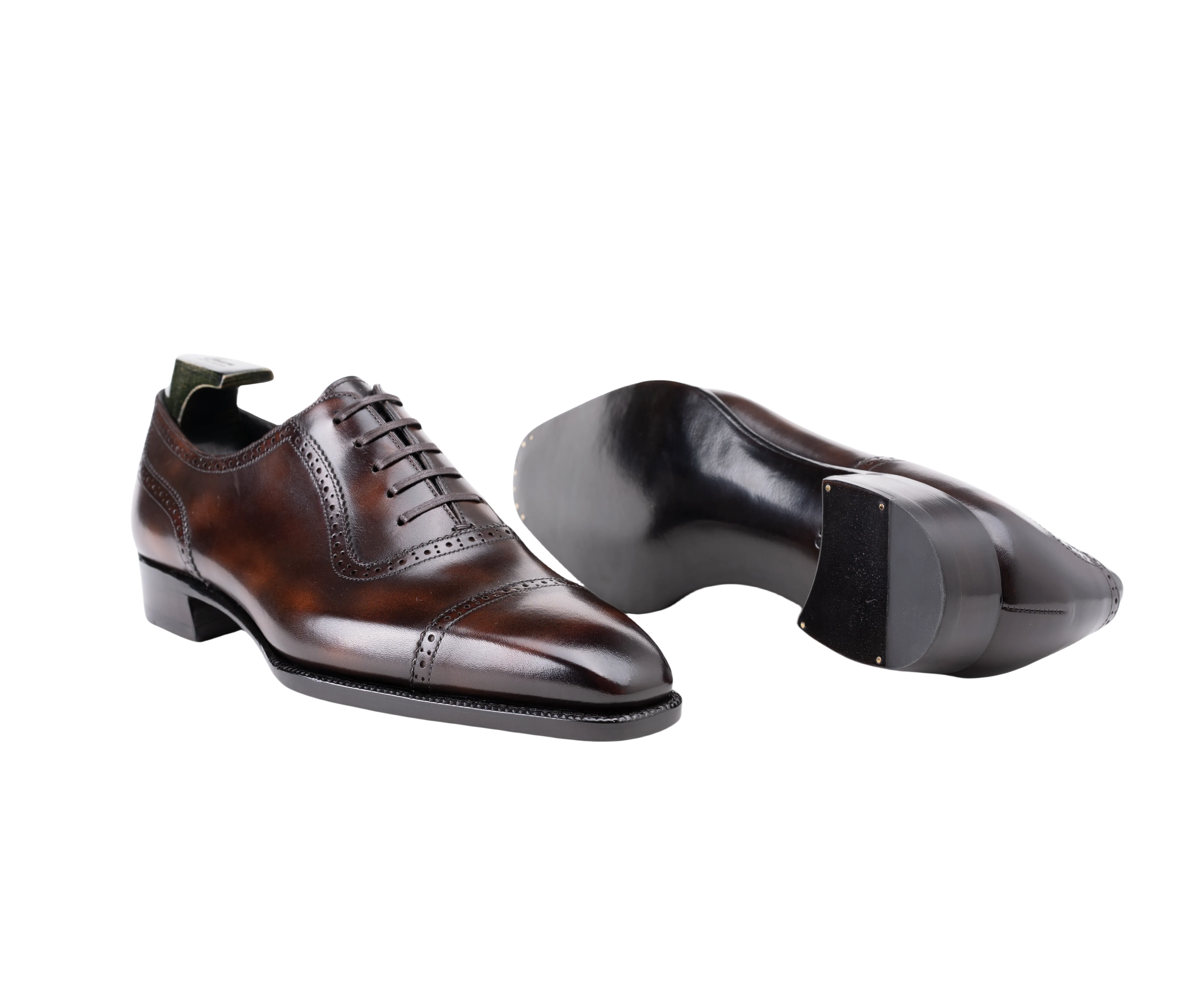 Raj Singhs Cap Toe Oxford – Handcrafted Italian Leather Dress Shoes with Brogue Detailing