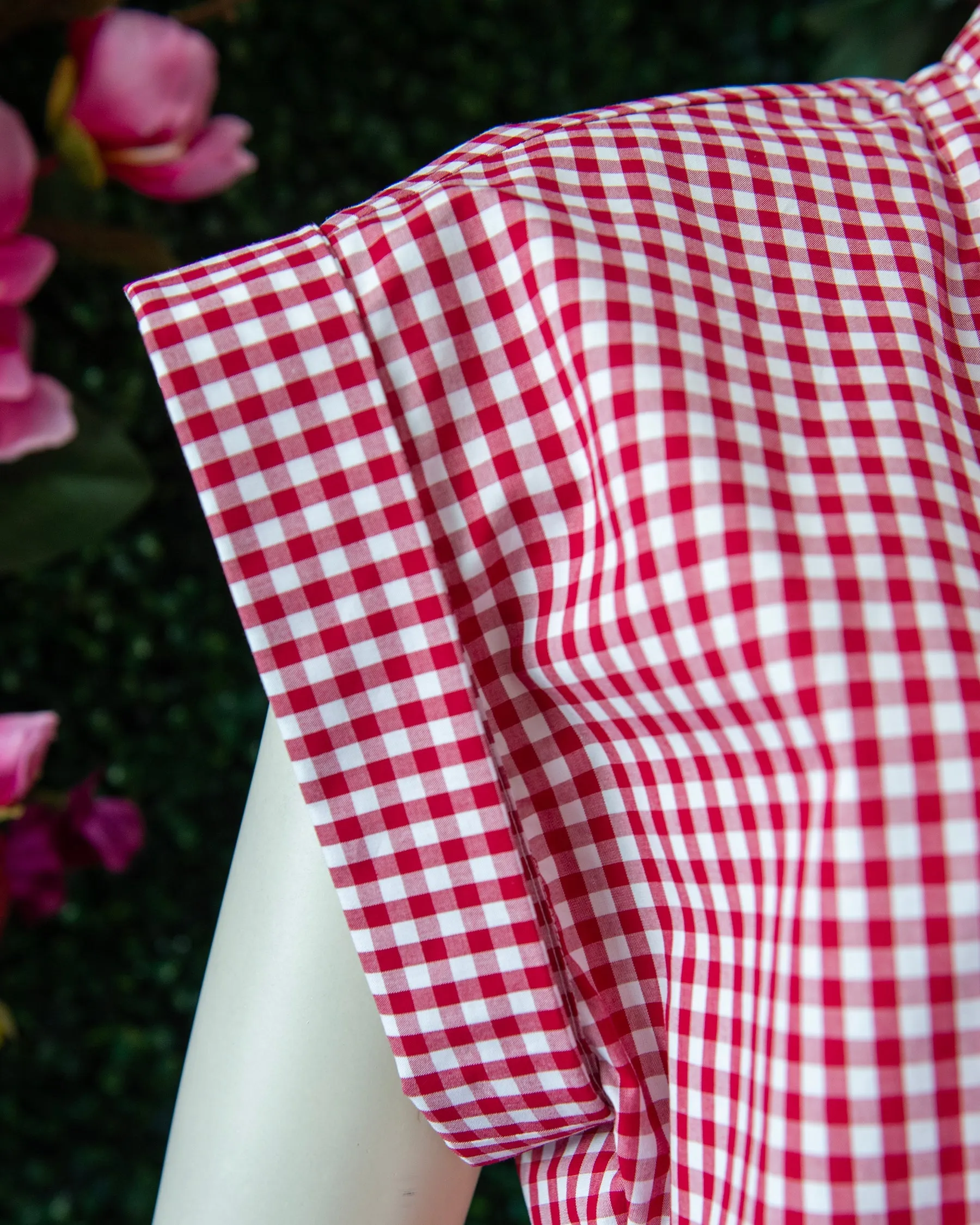 Red Gingham Cap Sleeve Dress