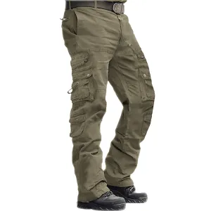 RETRO 100% COTTON ZIPPER  MULTI-POCKETS CARGO PANTS