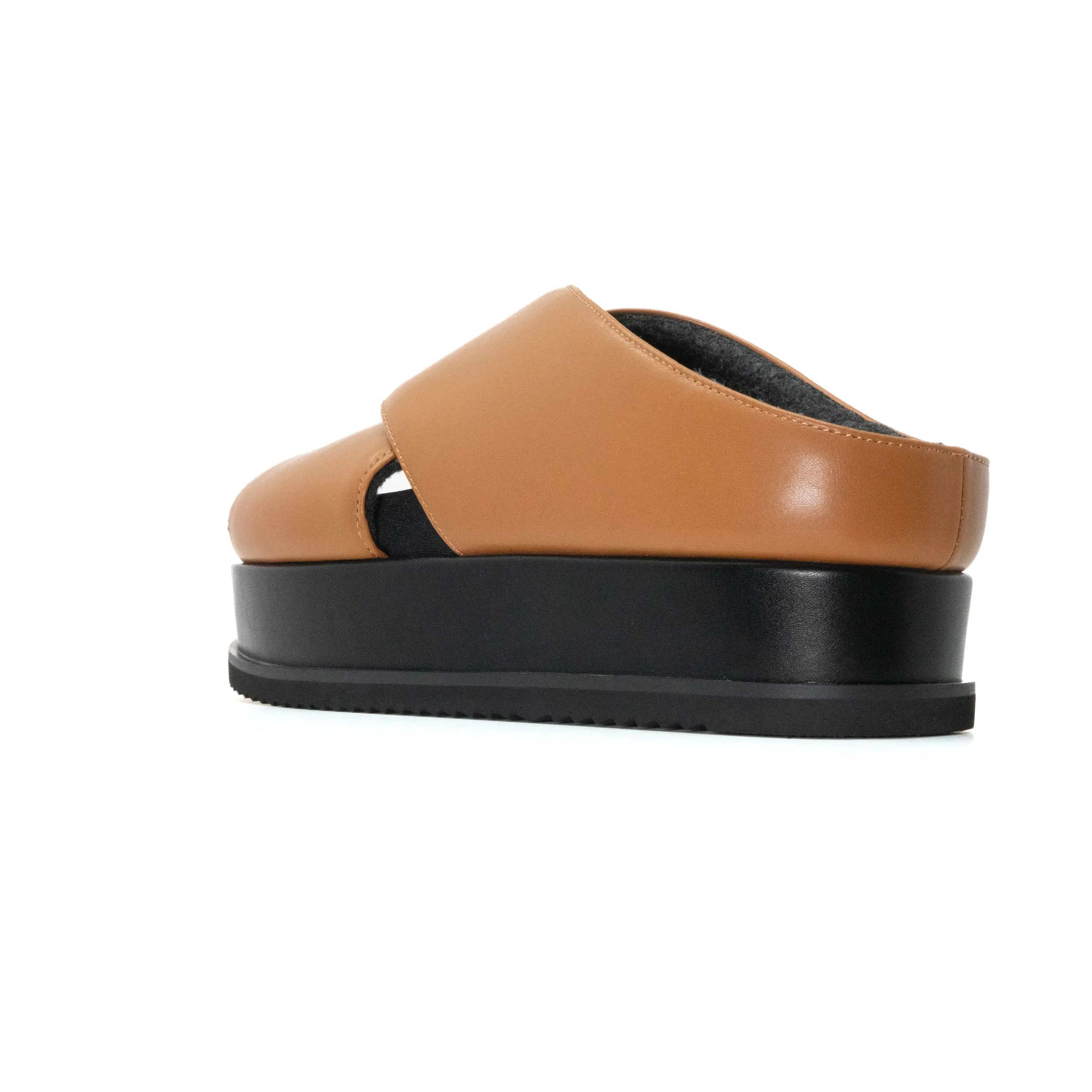 ROAM CROSS STACK PLATFORM SANDALS COGNAC VEGAN LEATHER