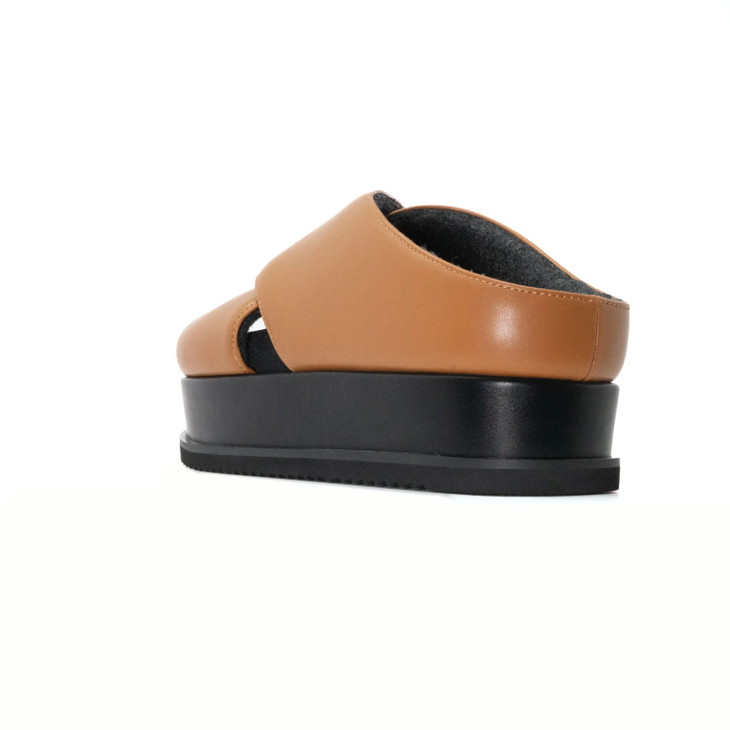 ROAM CROSS STACK PLATFORM SANDALS COGNAC VEGAN LEATHER