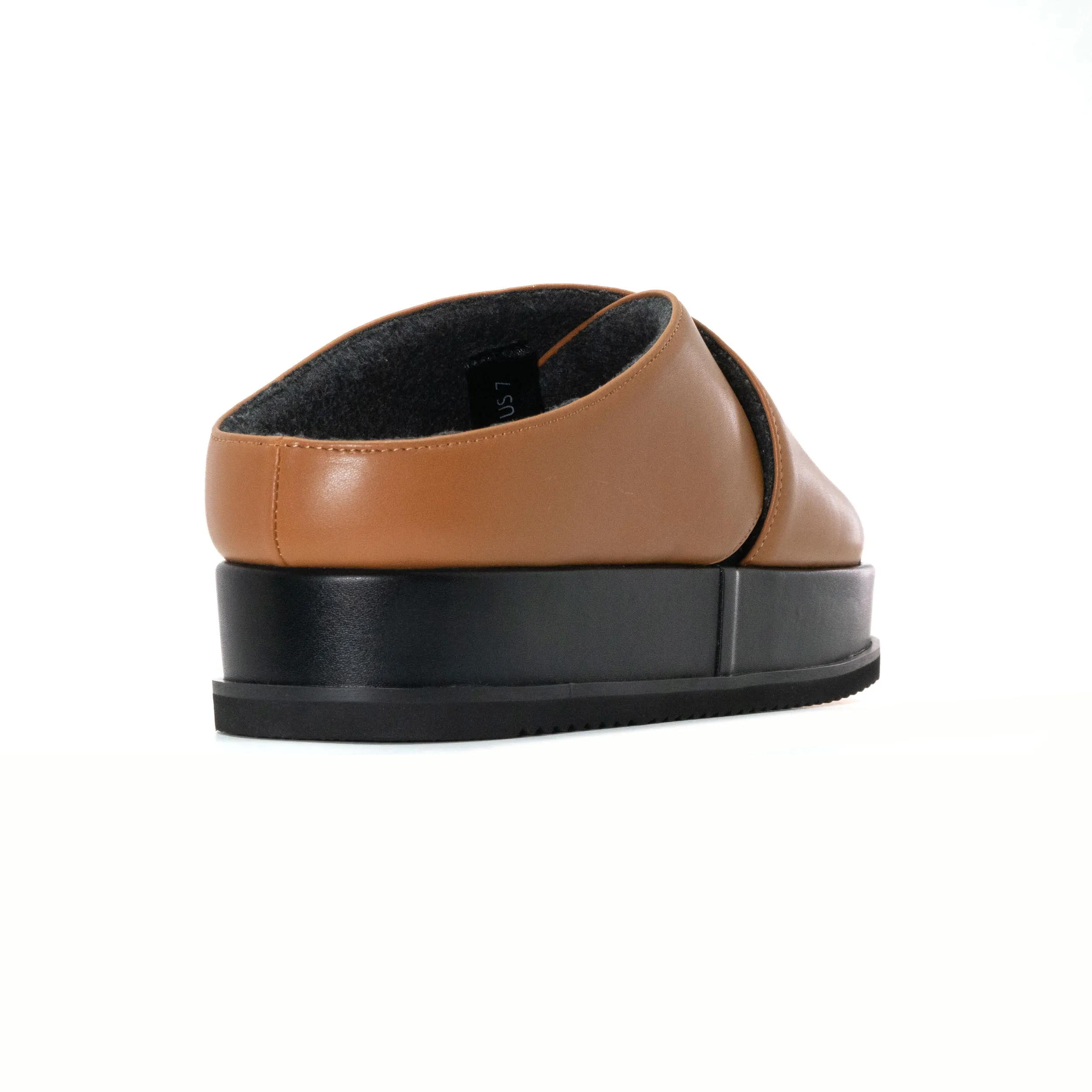 ROAM CROSS STACK PLATFORM SANDALS COGNAC VEGAN LEATHER