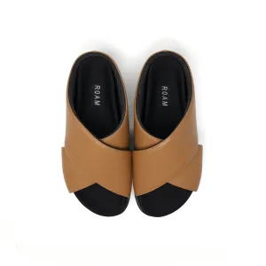ROAM CROSS STACK PLATFORM SANDALS COGNAC VEGAN LEATHER