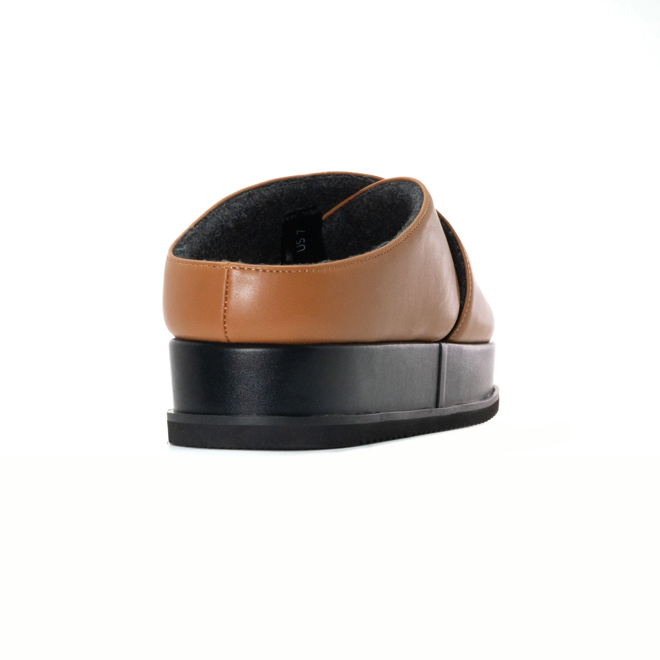 ROAM CROSS STACK PLATFORM SANDALS COGNAC VEGAN LEATHER