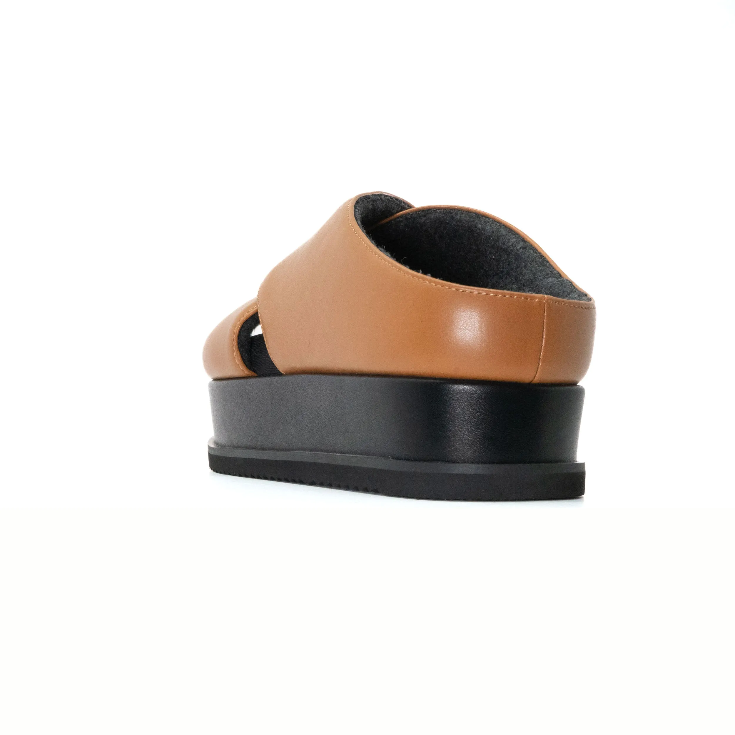ROAM CROSS STACK PLATFORM SANDALS COGNAC VEGAN LEATHER