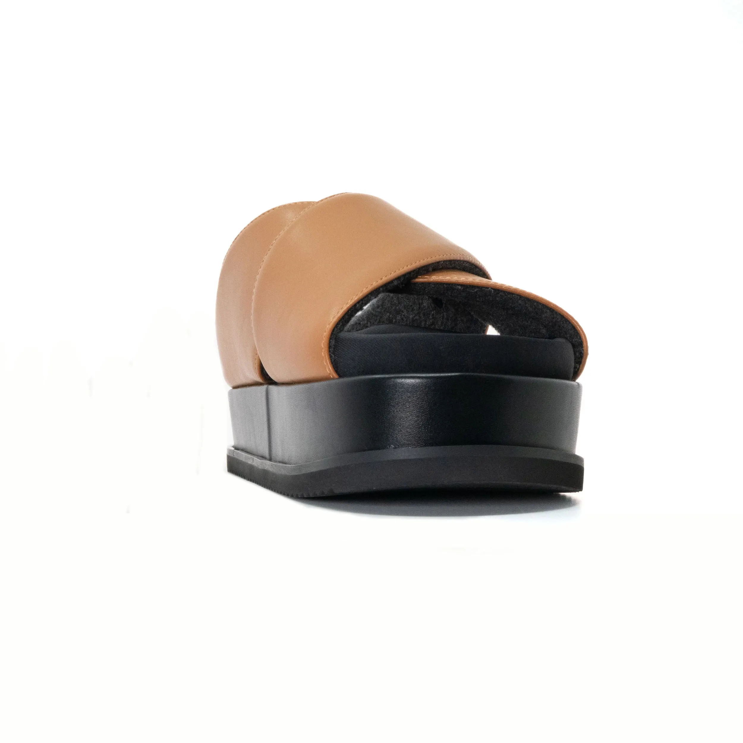 ROAM CROSS STACK PLATFORM SANDALS COGNAC VEGAN LEATHER
