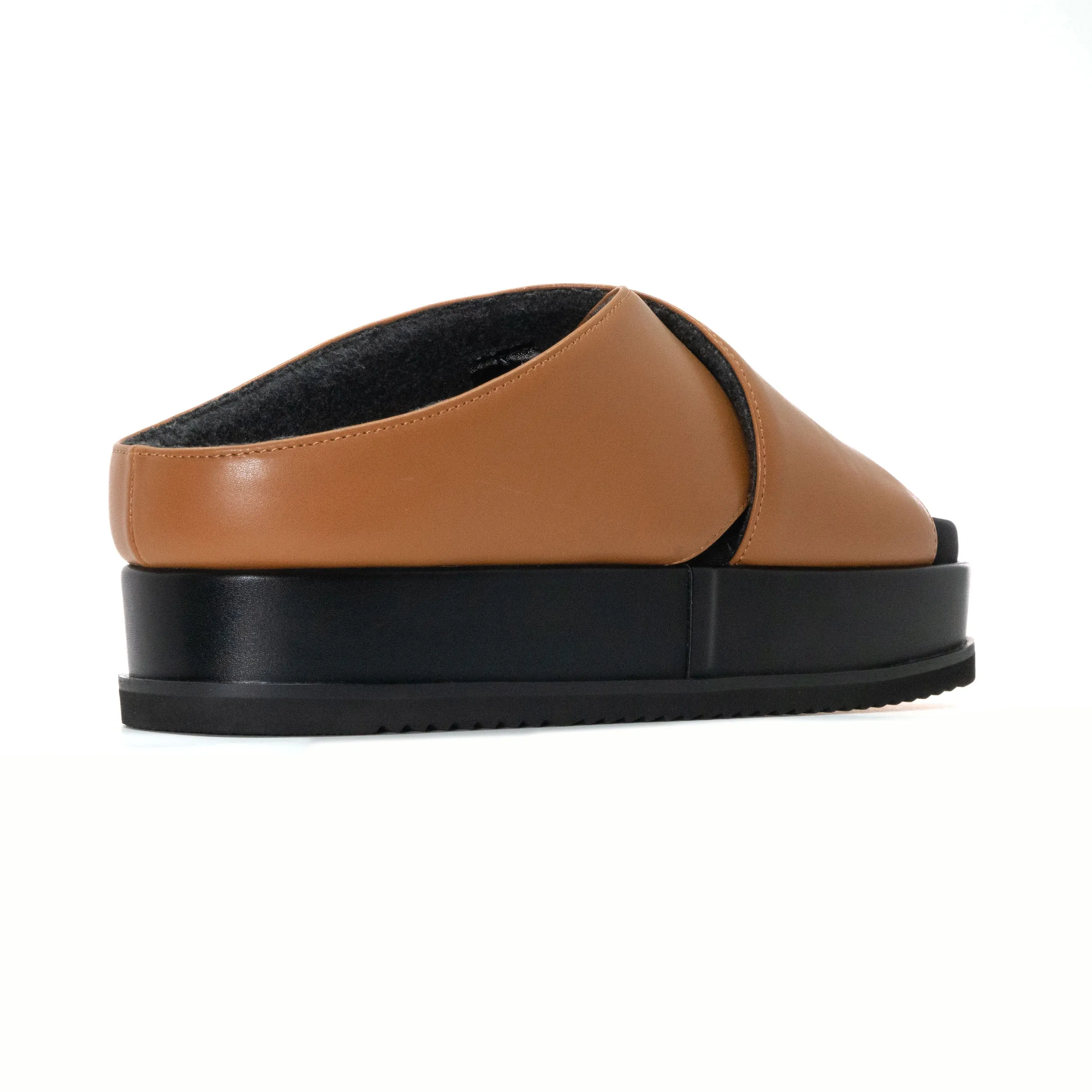 ROAM CROSS STACK PLATFORM SANDALS COGNAC VEGAN LEATHER
