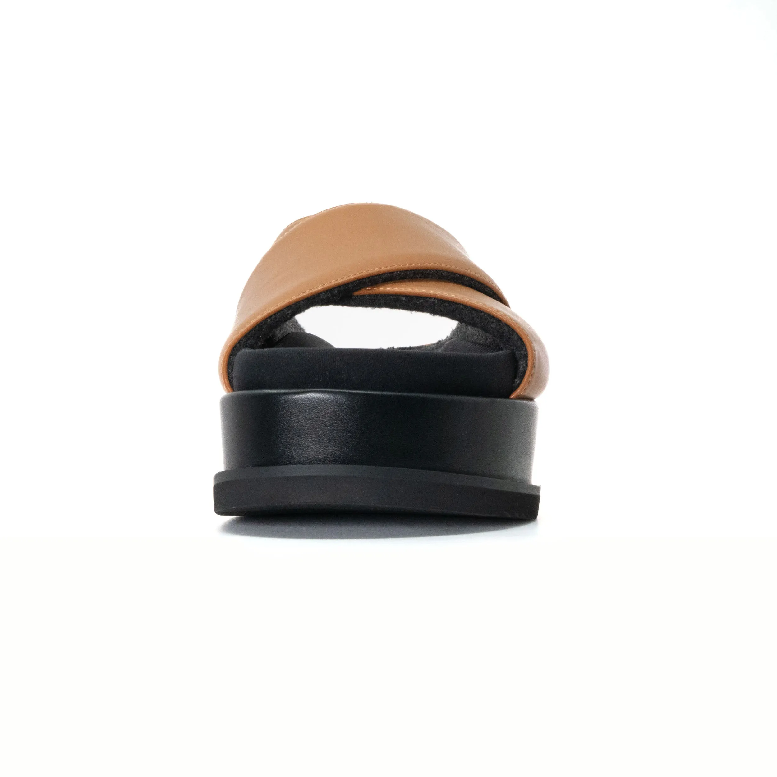 ROAM CROSS STACK PLATFORM SANDALS COGNAC VEGAN LEATHER