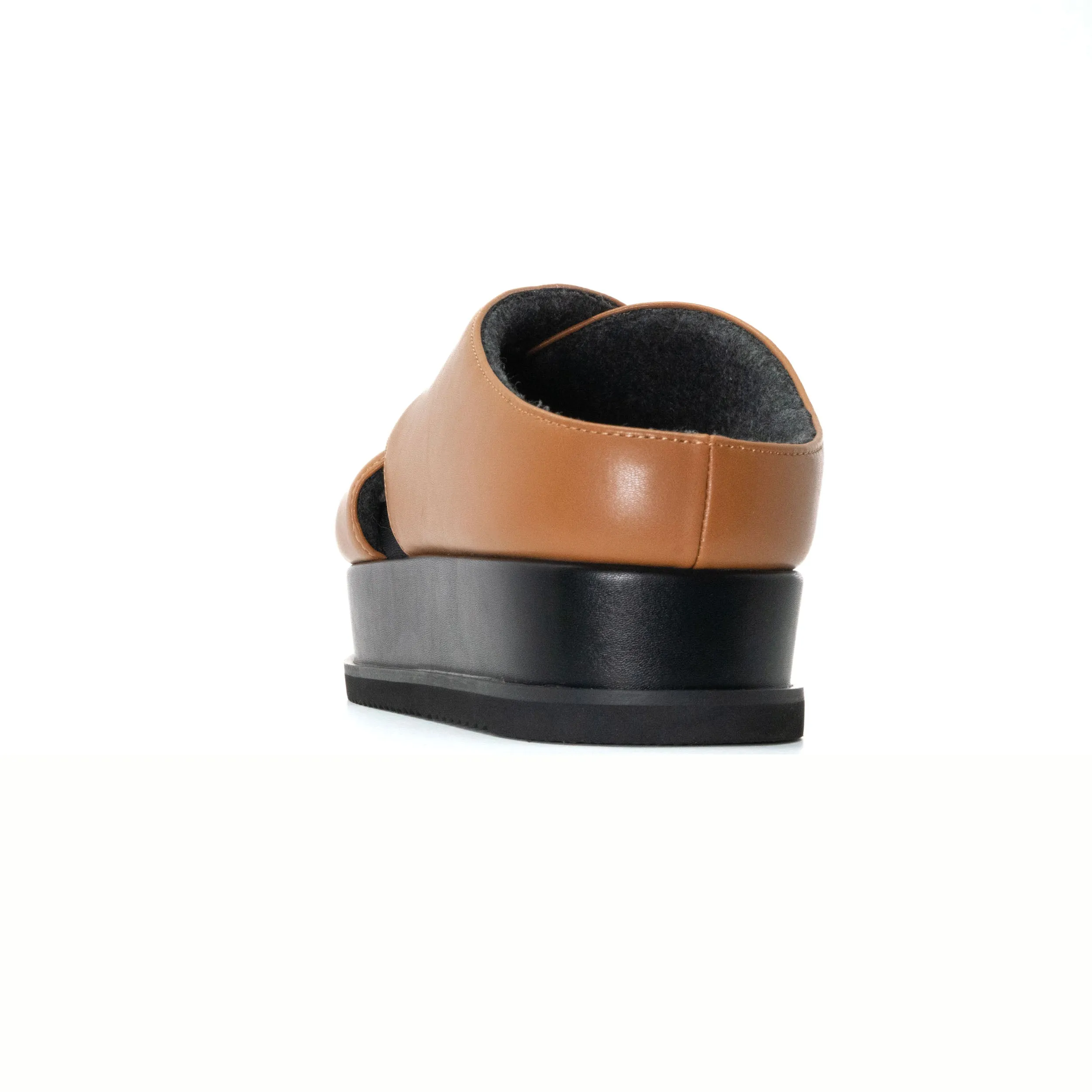 ROAM CROSS STACK PLATFORM SANDALS COGNAC VEGAN LEATHER