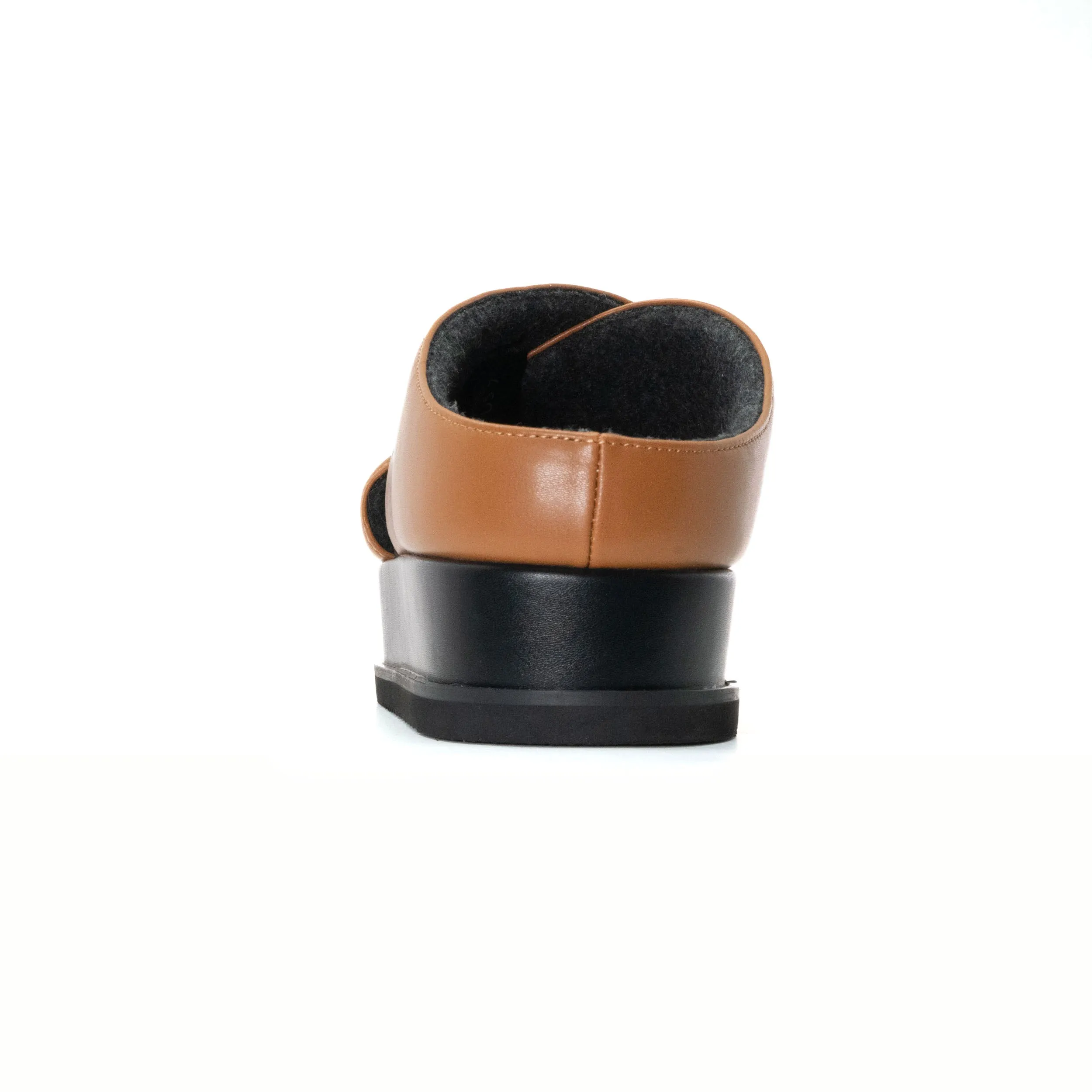 ROAM CROSS STACK PLATFORM SANDALS COGNAC VEGAN LEATHER