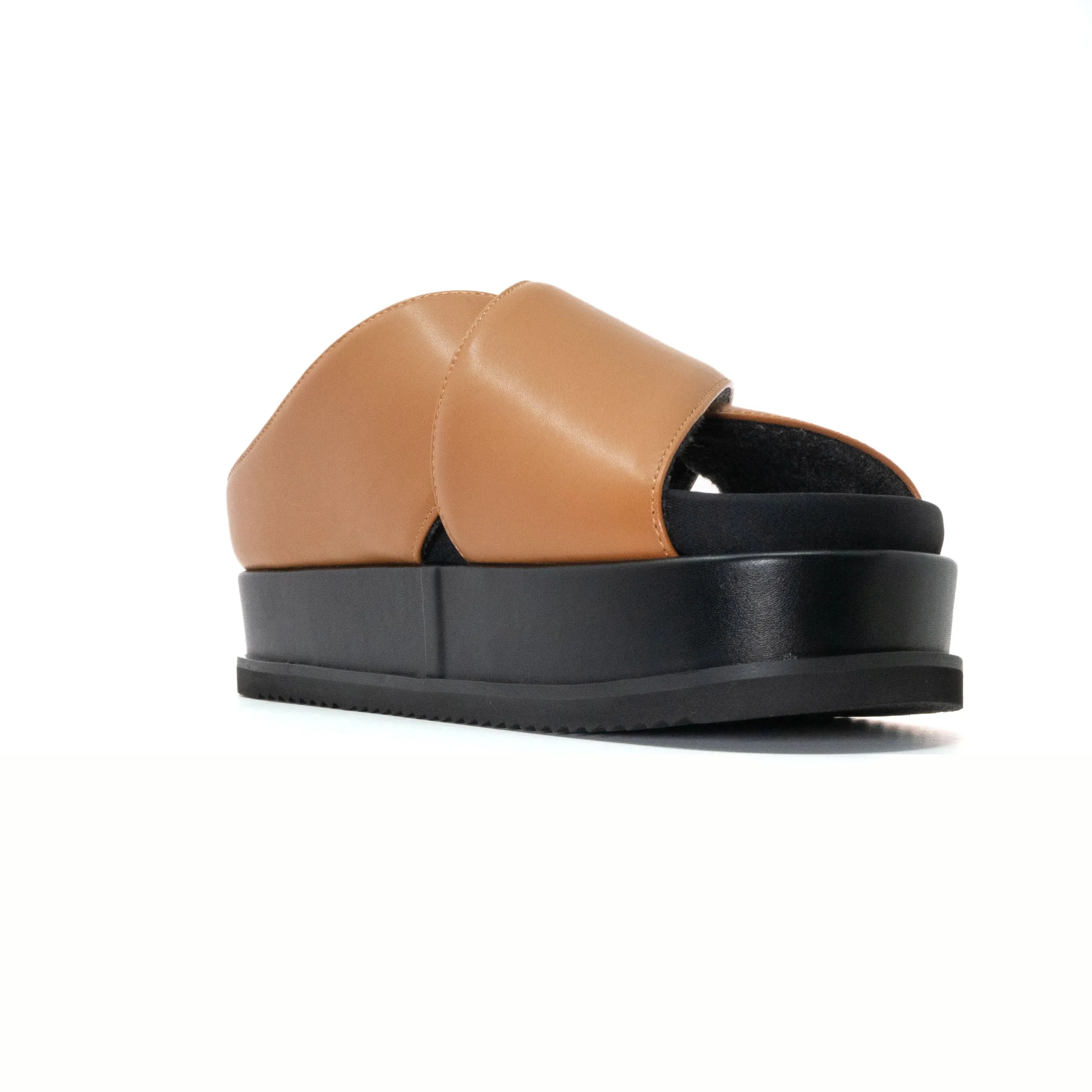 ROAM CROSS STACK PLATFORM SANDALS COGNAC VEGAN LEATHER
