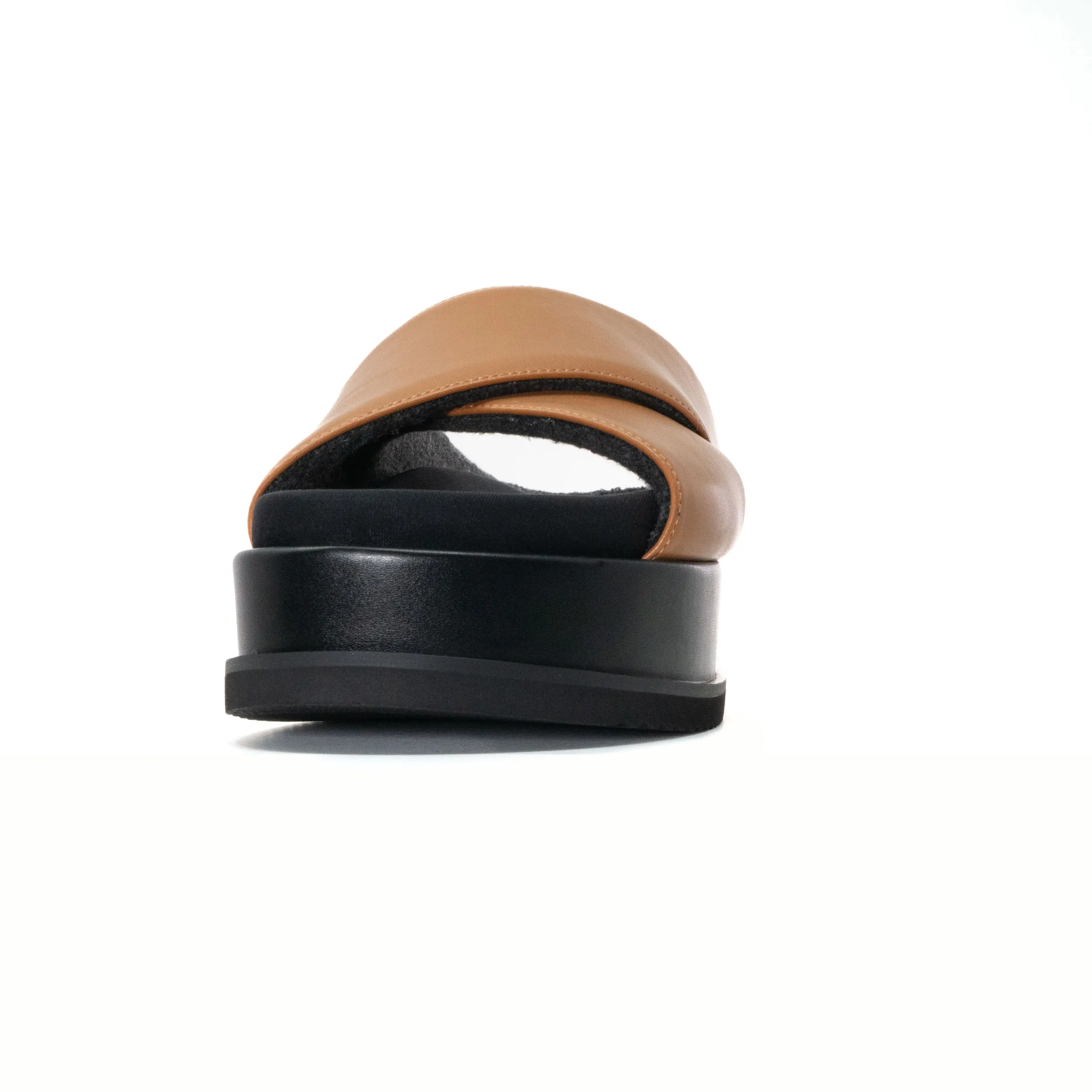 ROAM CROSS STACK PLATFORM SANDALS COGNAC VEGAN LEATHER
