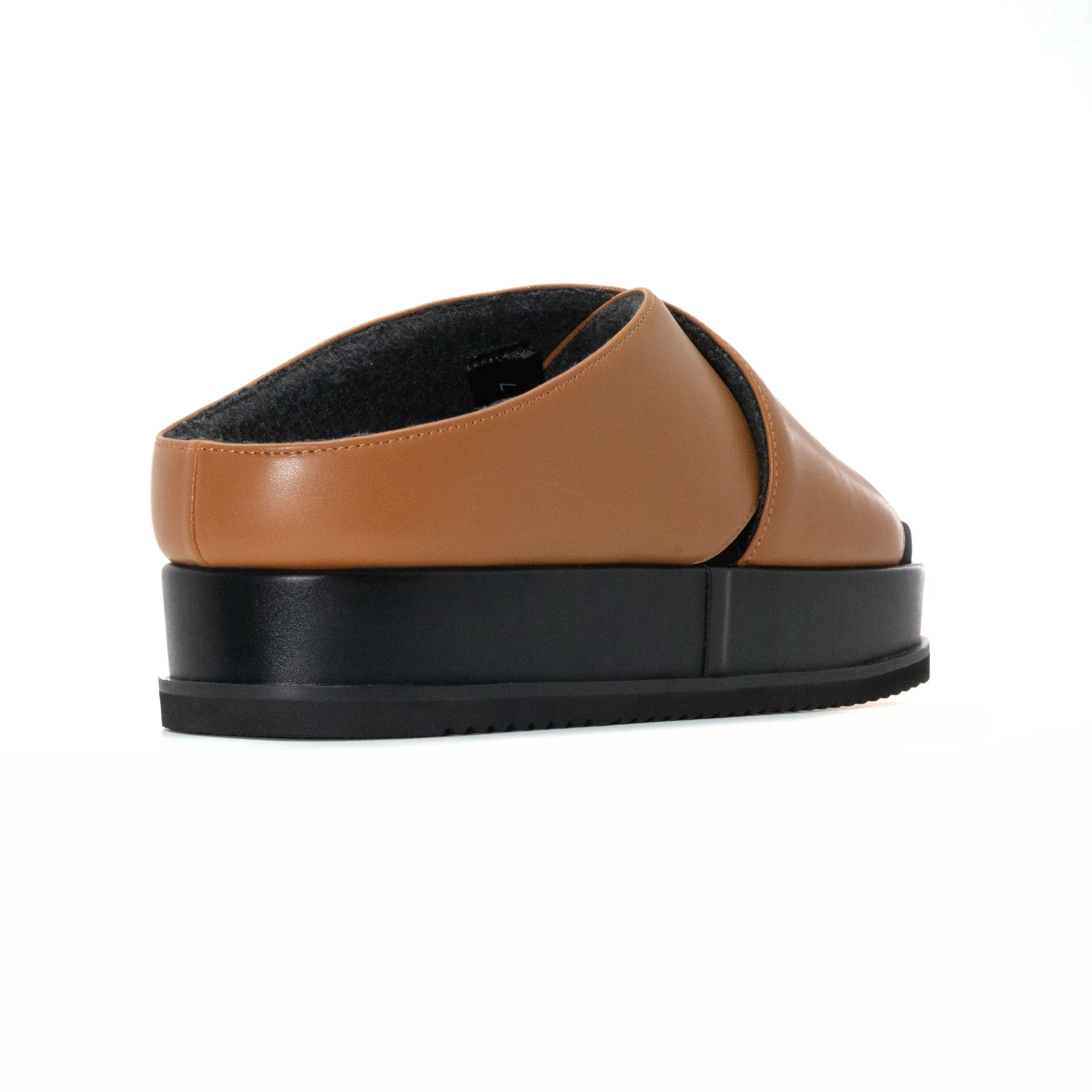 ROAM CROSS STACK PLATFORM SANDALS COGNAC VEGAN LEATHER