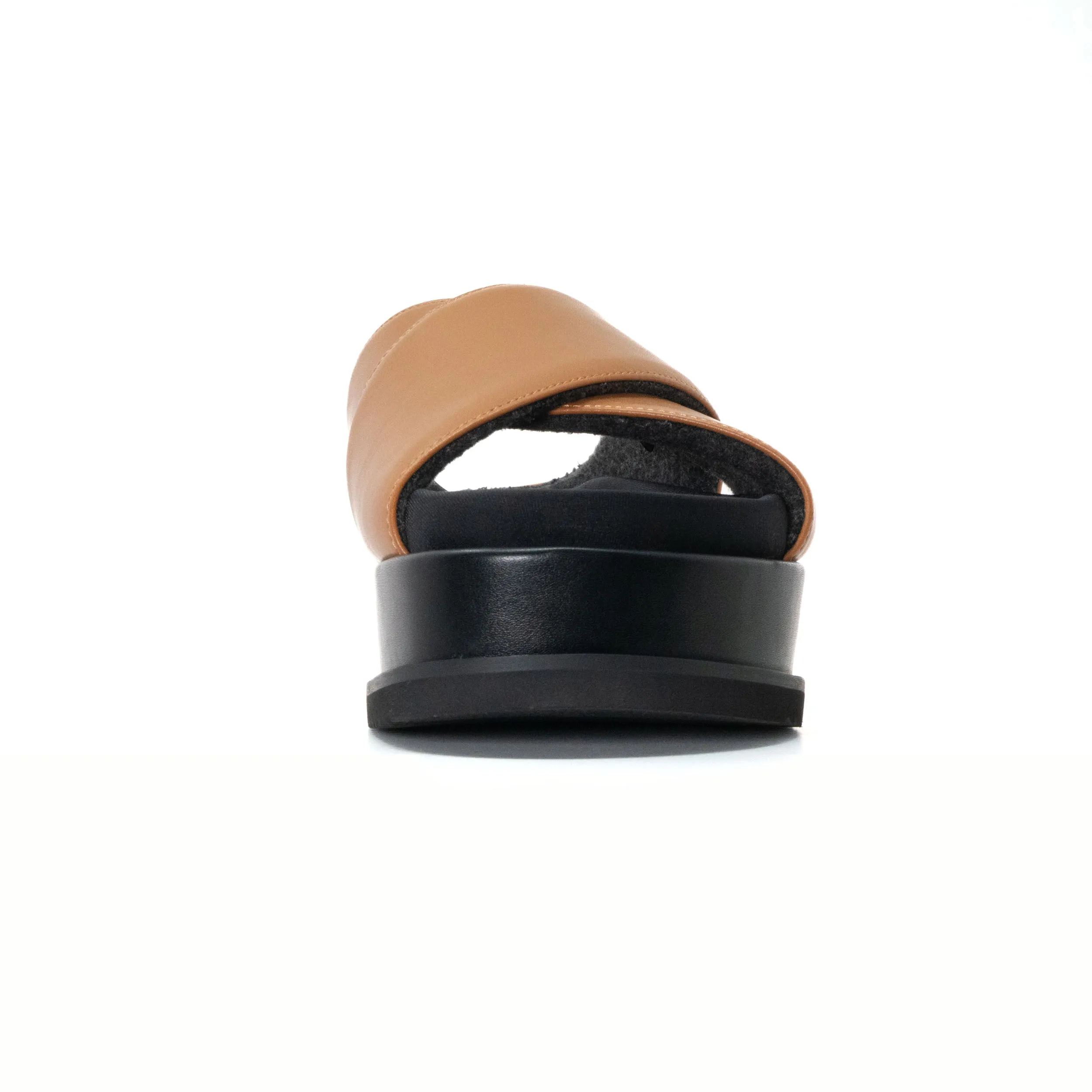 ROAM CROSS STACK PLATFORM SANDALS COGNAC VEGAN LEATHER