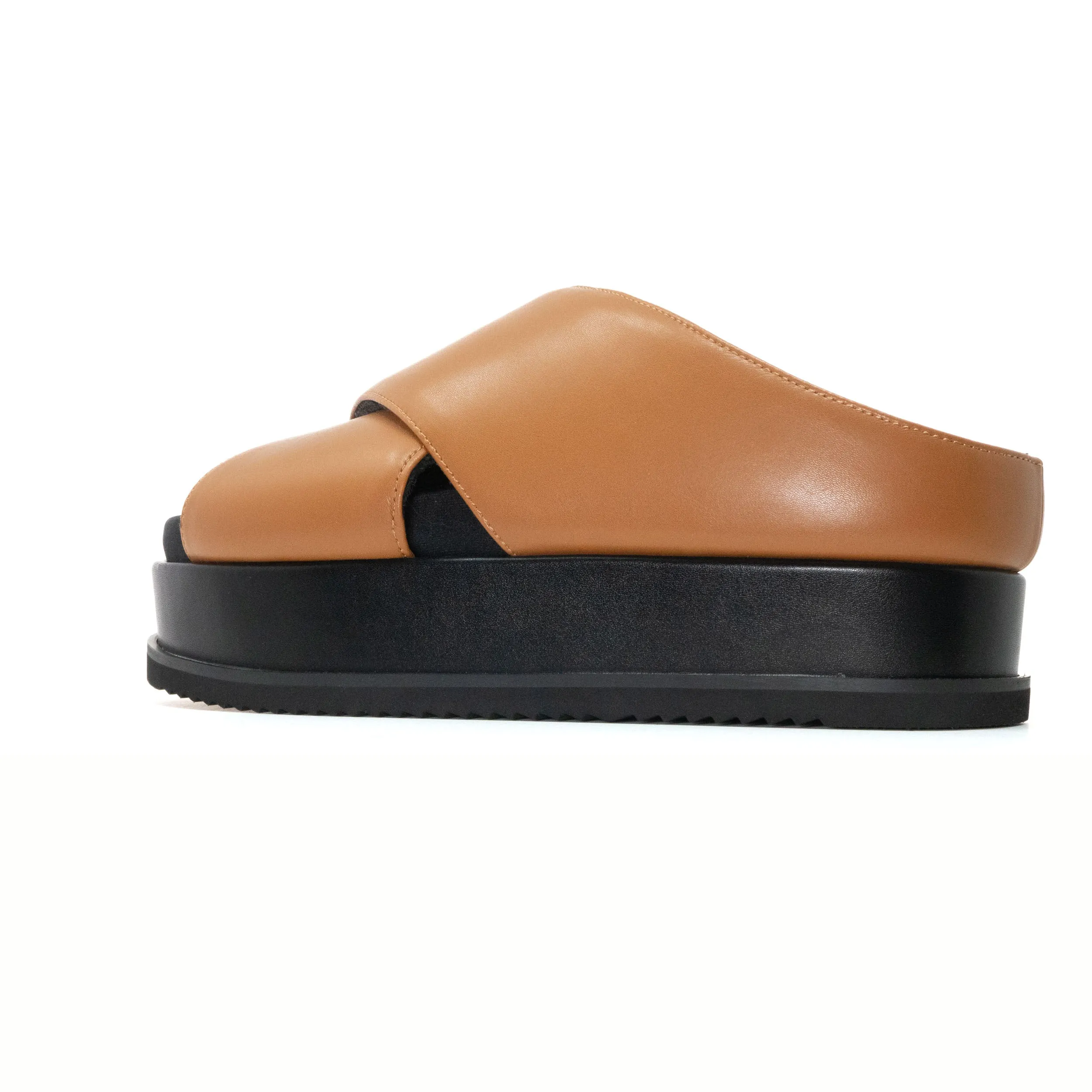ROAM CROSS STACK PLATFORM SANDALS COGNAC VEGAN LEATHER