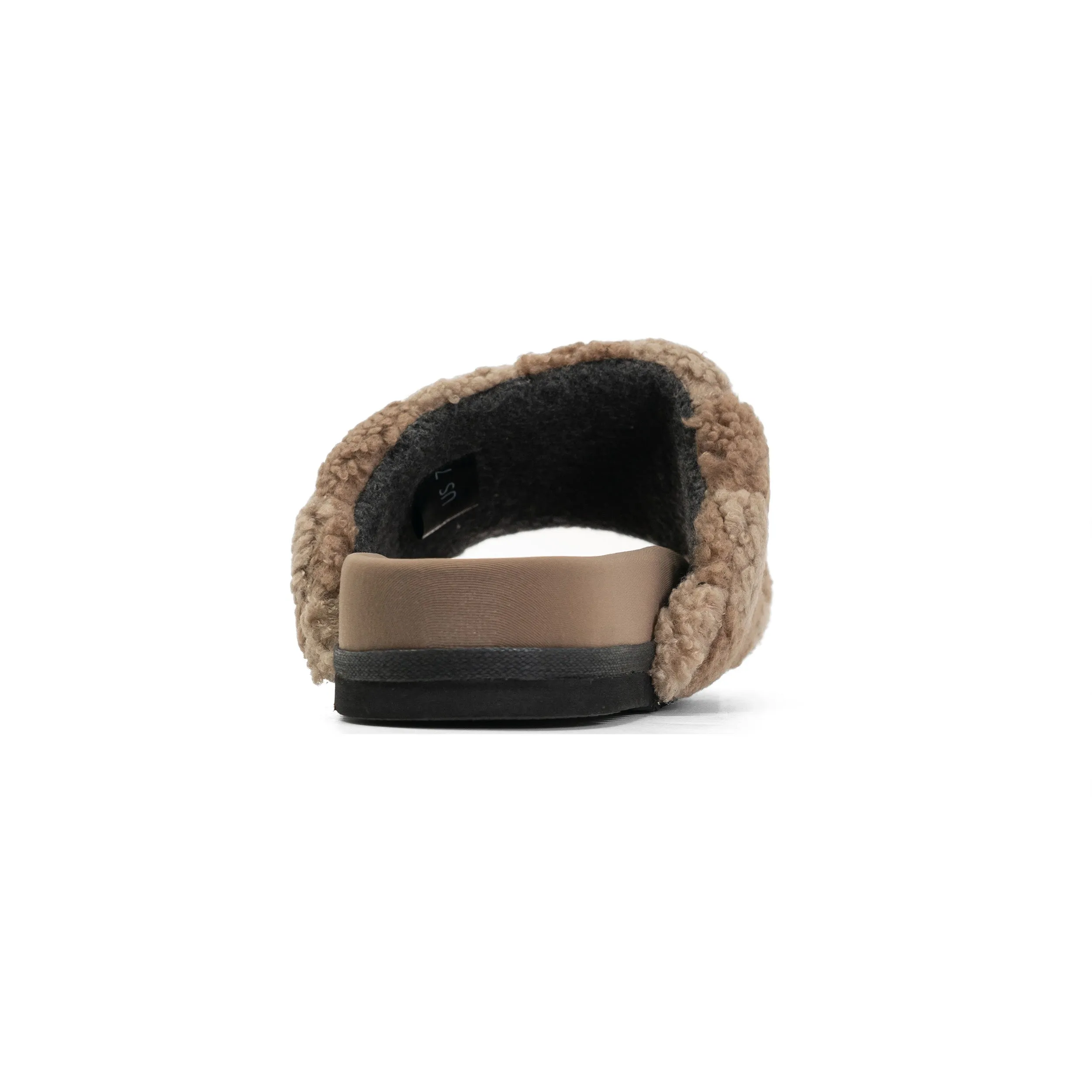 ROAM FUZZY CHECKER SLIDER BEIGE & TAUPE FAUX SHEARLING