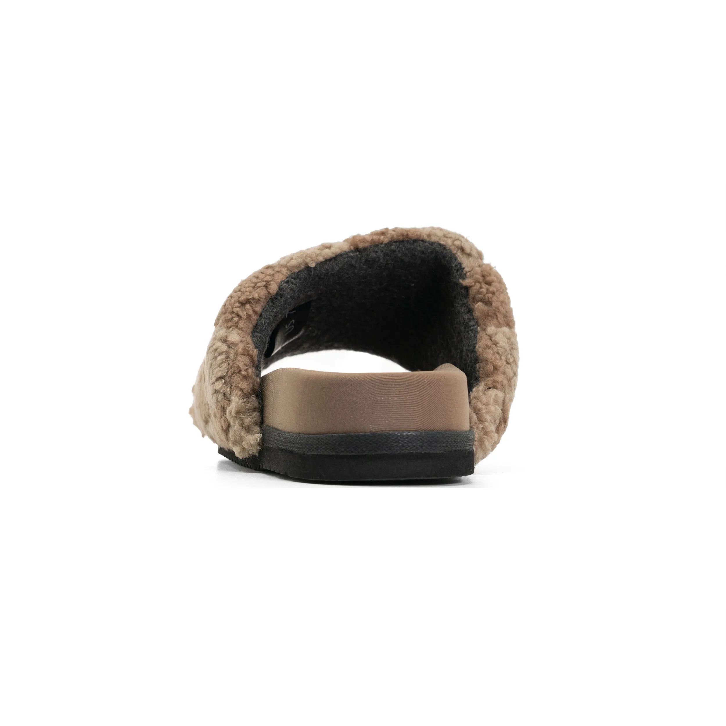 ROAM FUZZY CHECKER SLIDER BEIGE & TAUPE FAUX SHEARLING