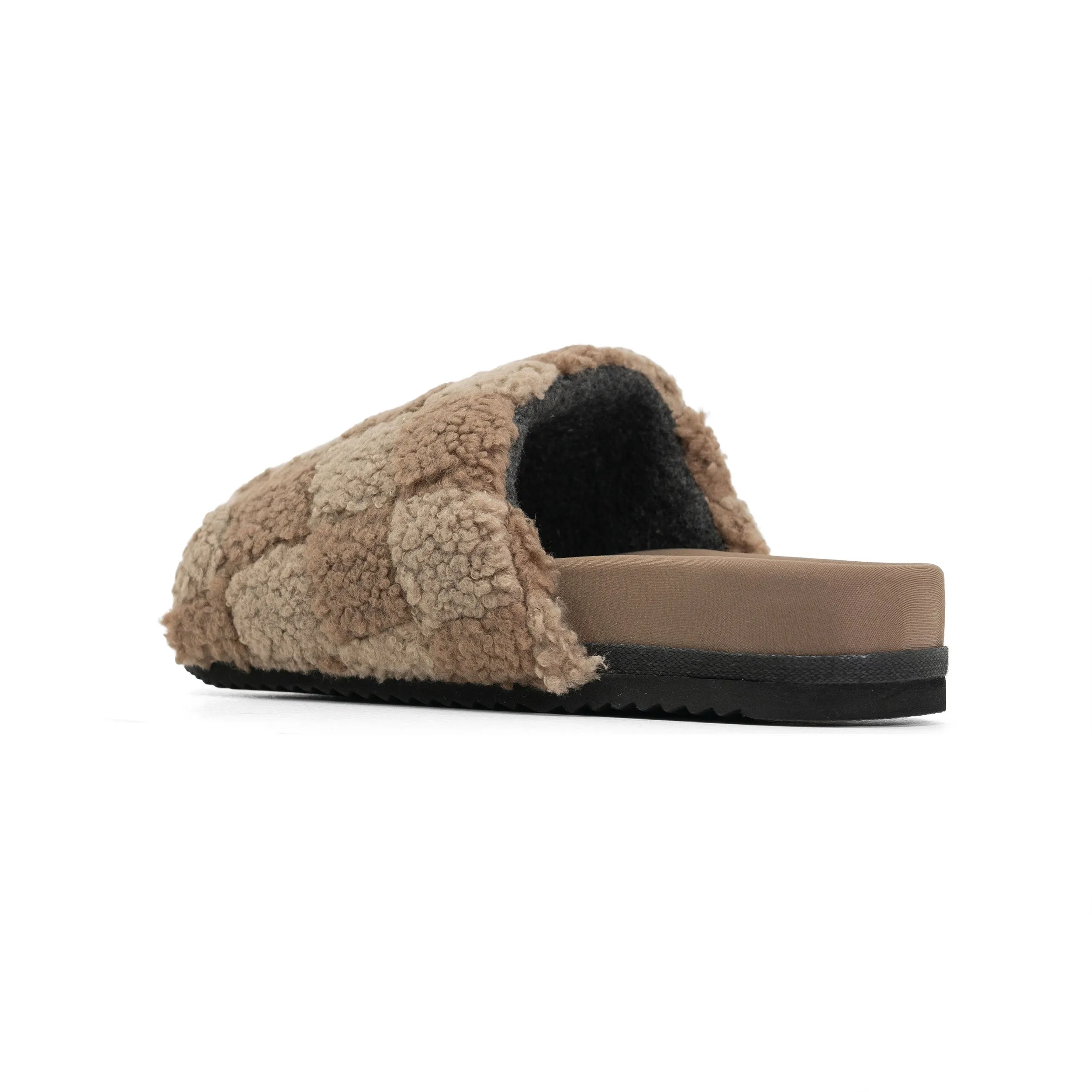 ROAM FUZZY CHECKER SLIDER BEIGE & TAUPE FAUX SHEARLING