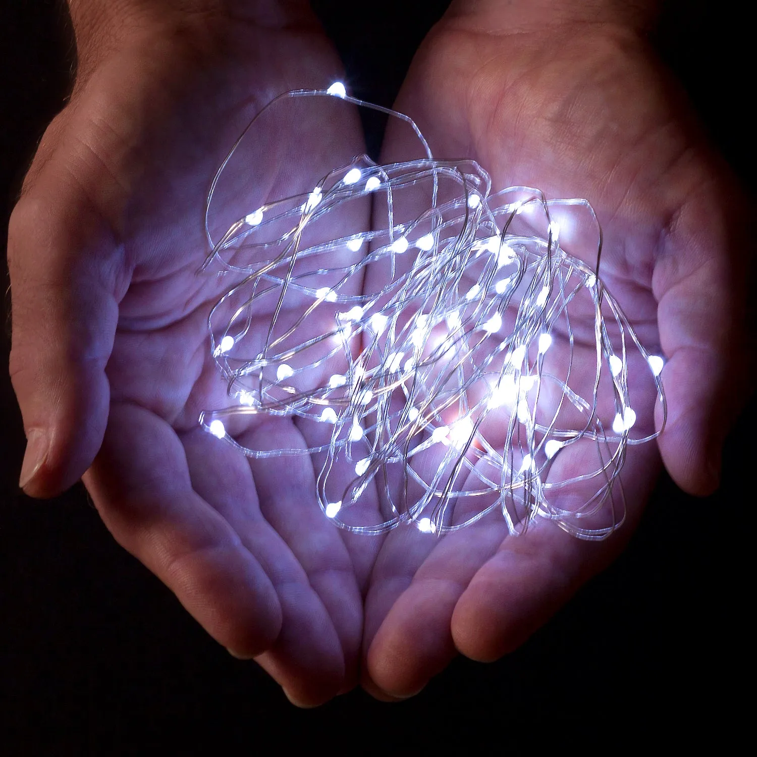 RTGS 2 Sets 15 Cold White Color LED String Lights Batteries Operated on 6 Feet Silver Color Wire