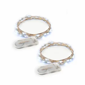 RTGS 2 Sets 15 Cold White Color LED String Lights Batteries Operated on 6 Feet Silver Color Wire