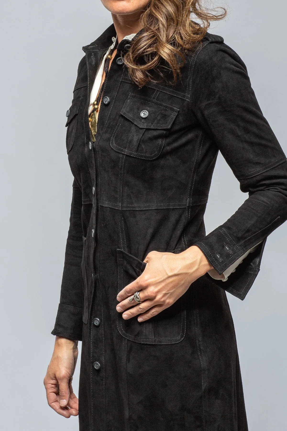 Savannah Long Leather Shirt/Dress in Black