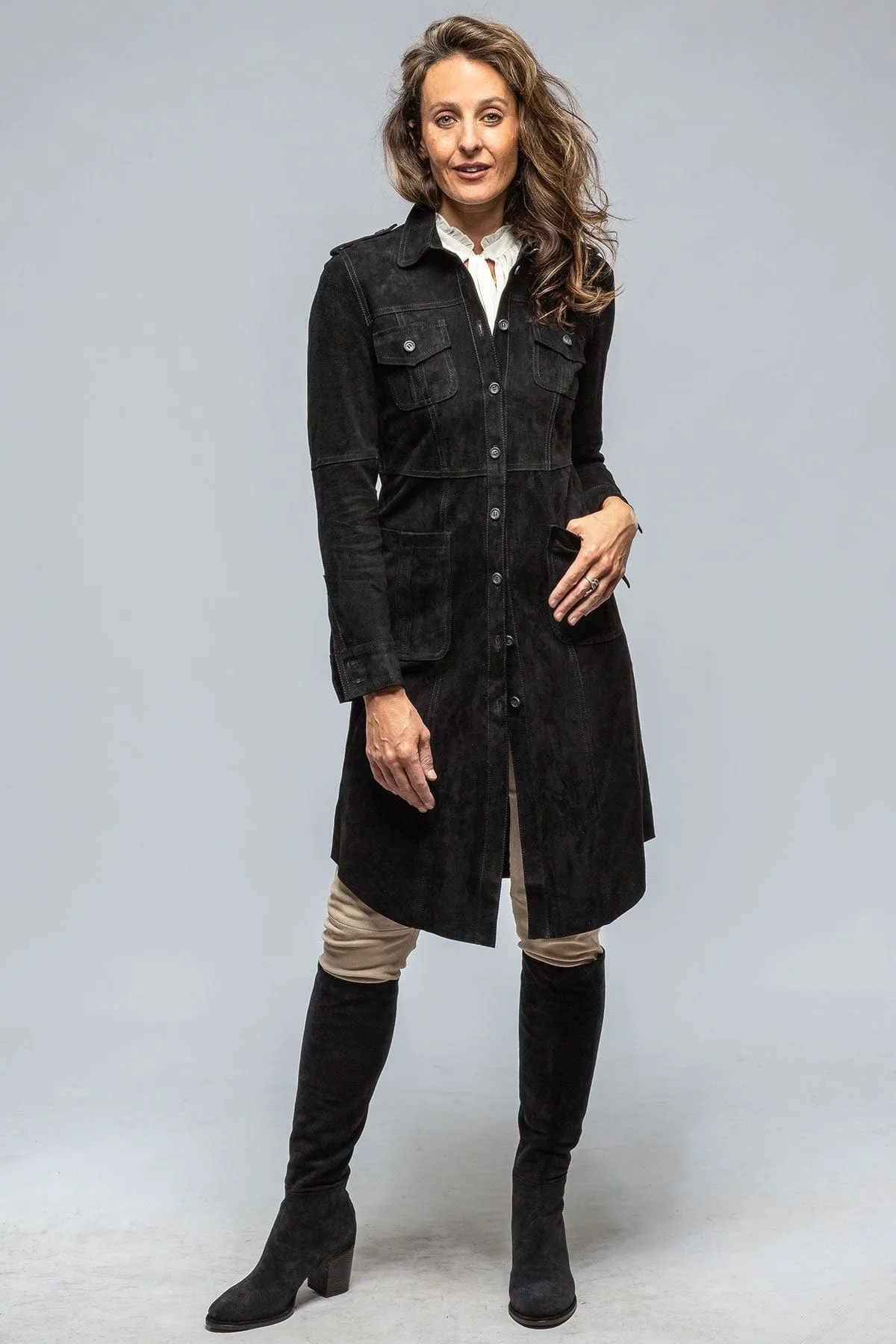 Savannah Long Leather Shirt/Dress in Black