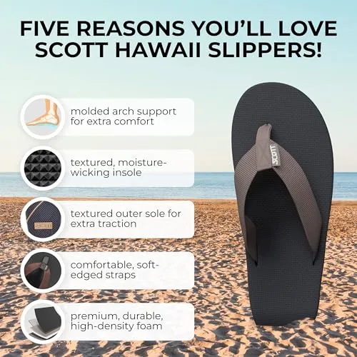 Scott Hawaii Makaha Flip Flop | Custom Molded Outsole with Arch Support | Podiatrist Recommended