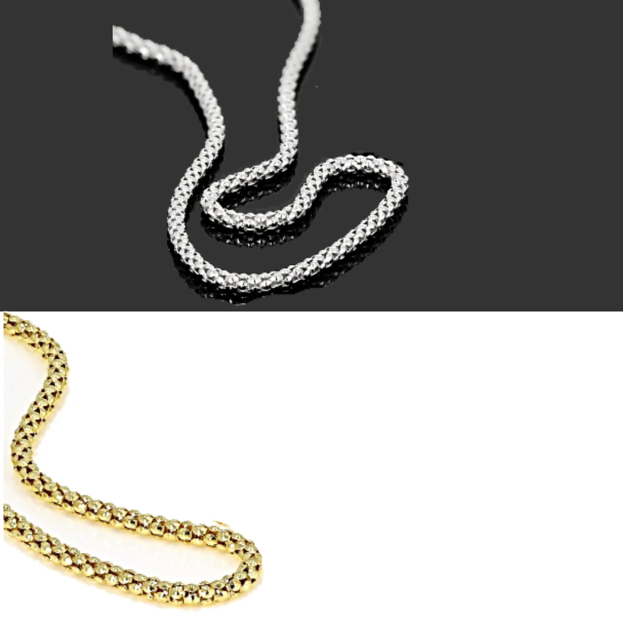 Set of 2 Italian 18k /Silver & Sterling Silver Popcorn Link Necklace Chains (18 in.)