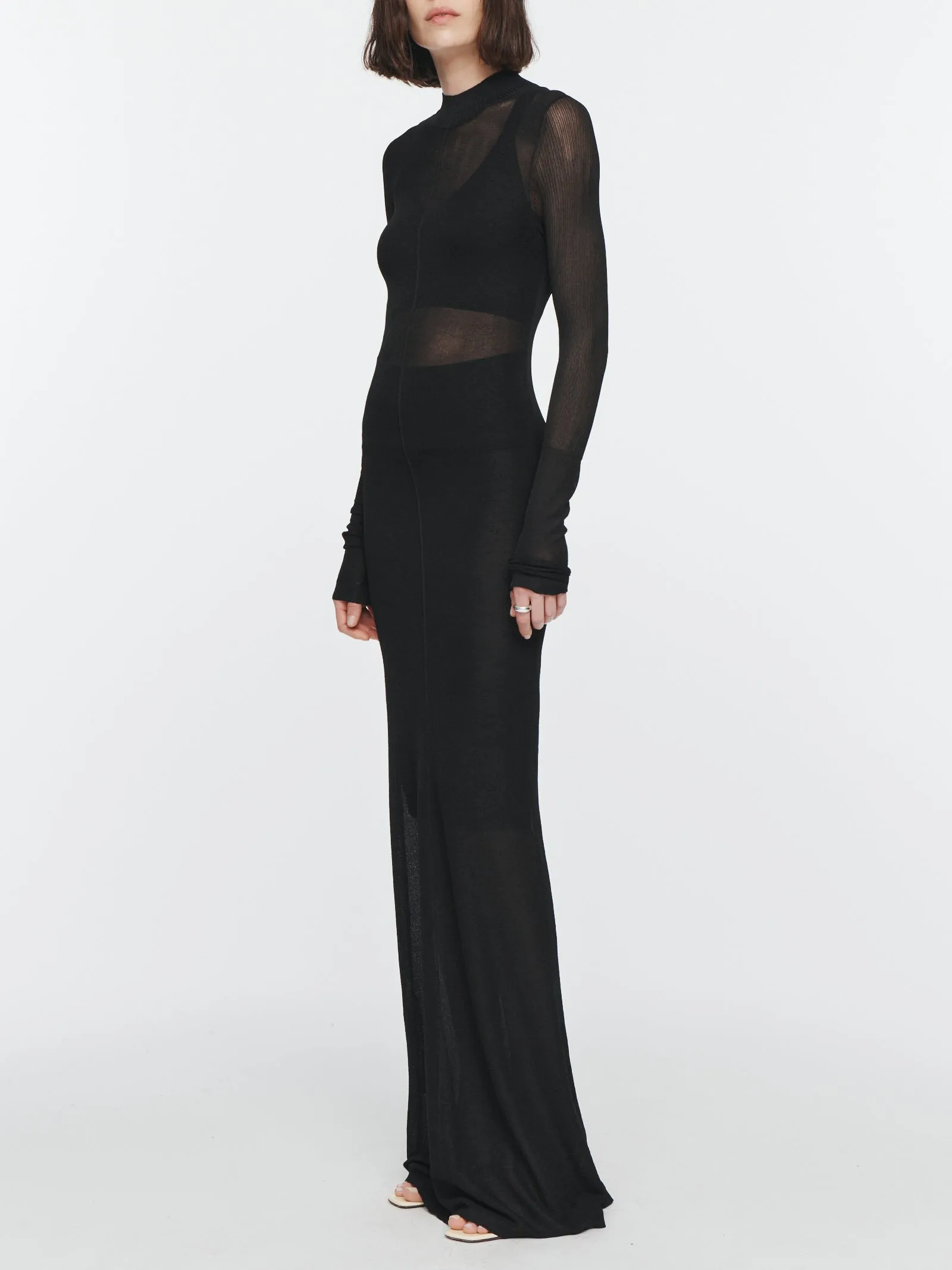 Sheer Mock Neck Dress in Black