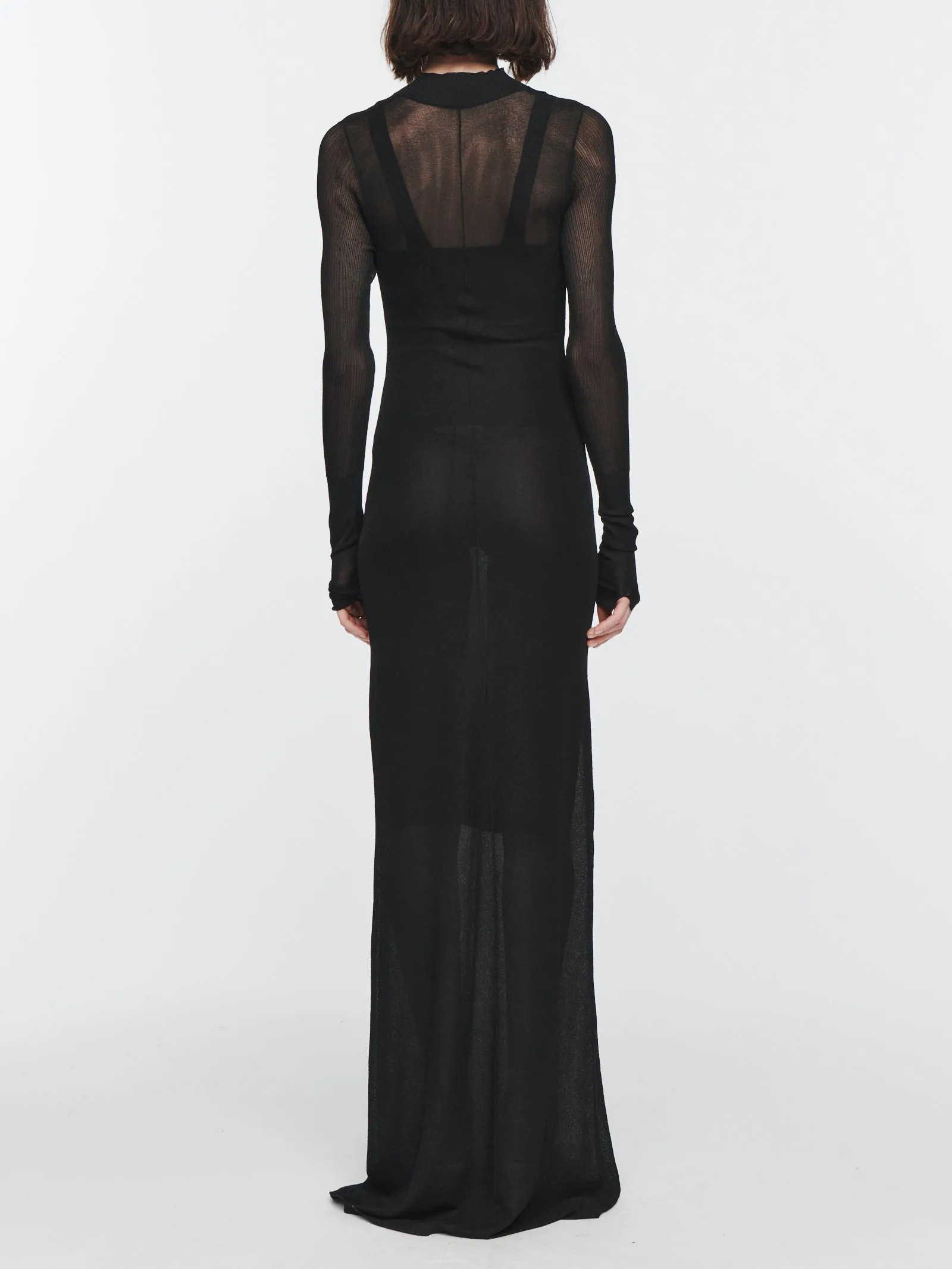 Sheer Mock Neck Dress in Black