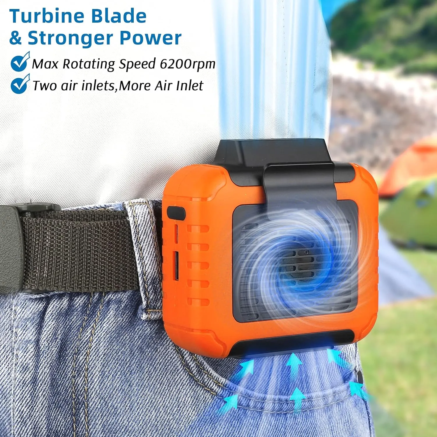 SilverCrate ™ Portable Anti-Sweat Air Cooler Waist Fan - 6000mAh - 23HR Battery, 6200RPM, 3 Speeds, PowerBank