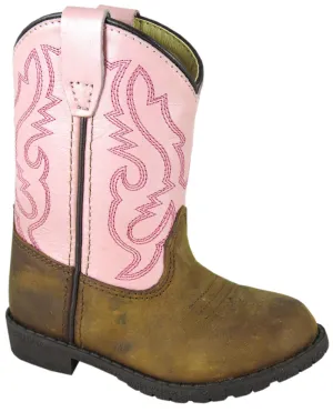 Smoky Mountain Boots Distressed Brown Hopalong Toddler Boots with Pink Tops
