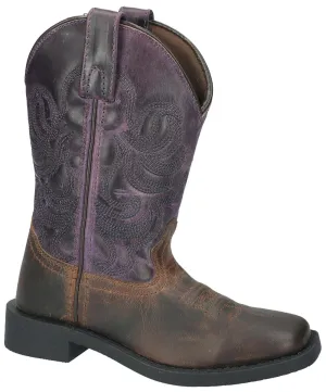 Smoky Mountain Boots Distressed Brown Oil Square Toe Tuscon Boots with Dark Purple Tops for Kids