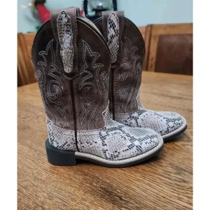 Smoky Mountain Youth Unisex Diamondback White/Brown Leather Cowboy Boots 9