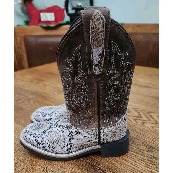 Smoky Mountain Youth Unisex Diamondback White/Brown Leather Cowboy Boots 9