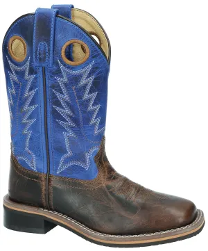 Smoky Mountain Youth Unisex Dusty Brown/Blue Leather Cowboy Boots 3.5D