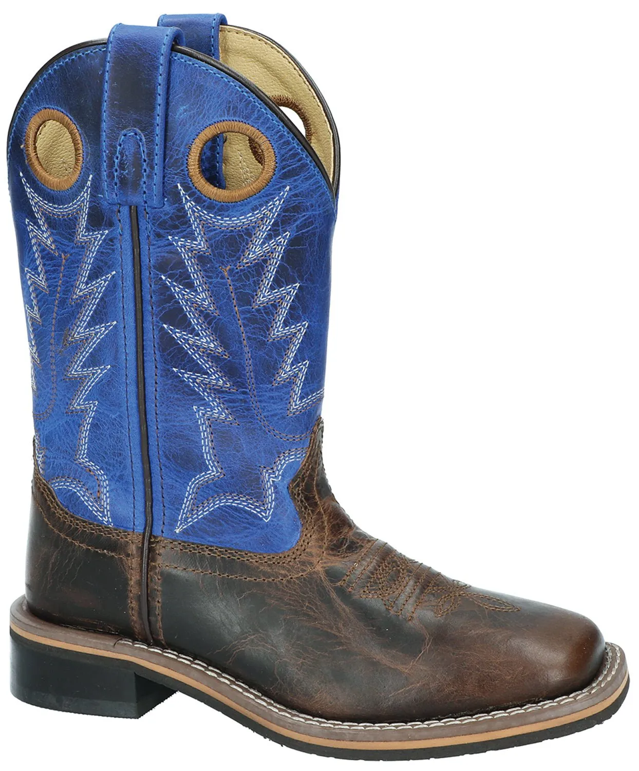 Smoky Mountain Youth Unisex Dusty Brown/Blue Leather Cowboy Boots 3.5D